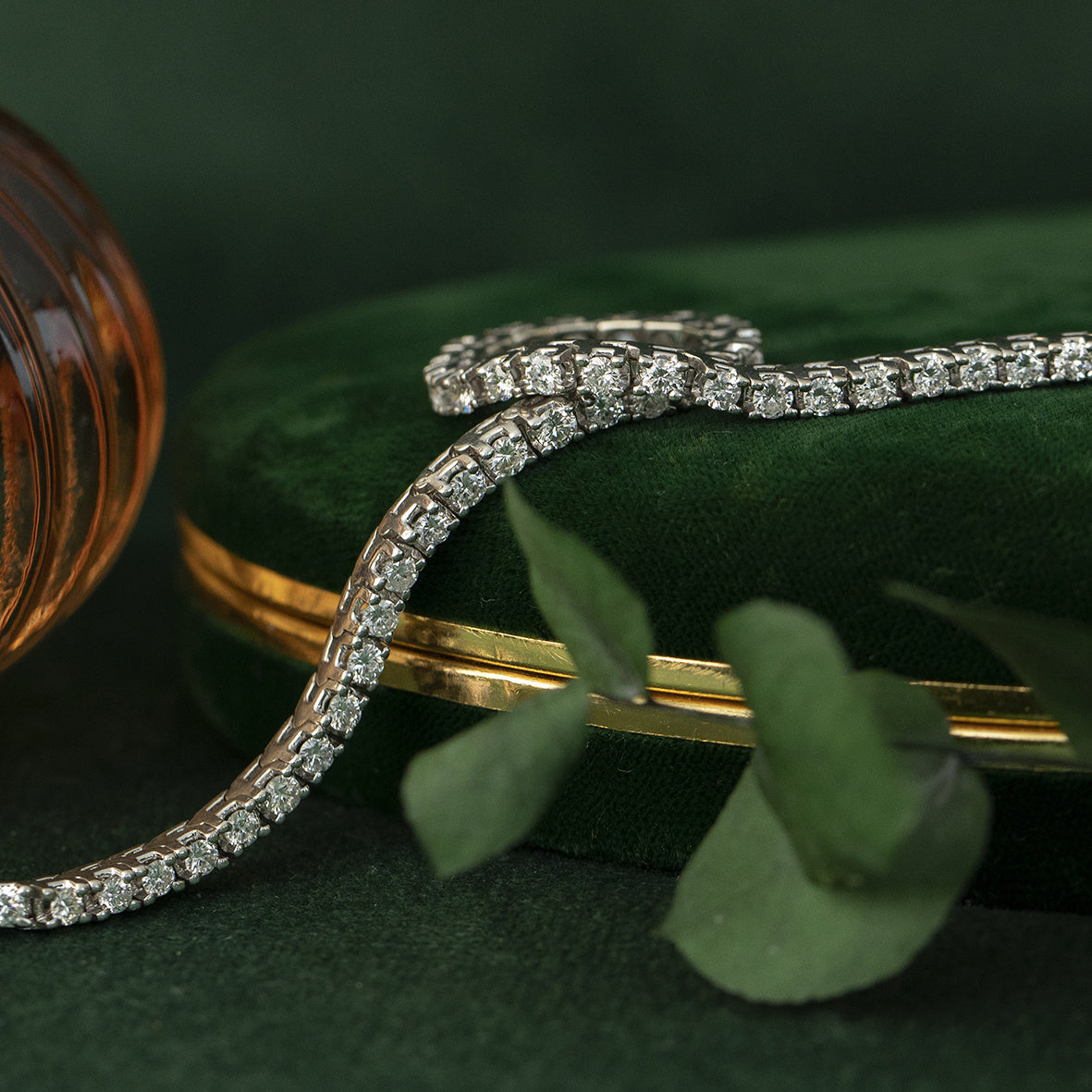 Witgouden vintage tennisarmband met diamant 17.5 cm 14 krt