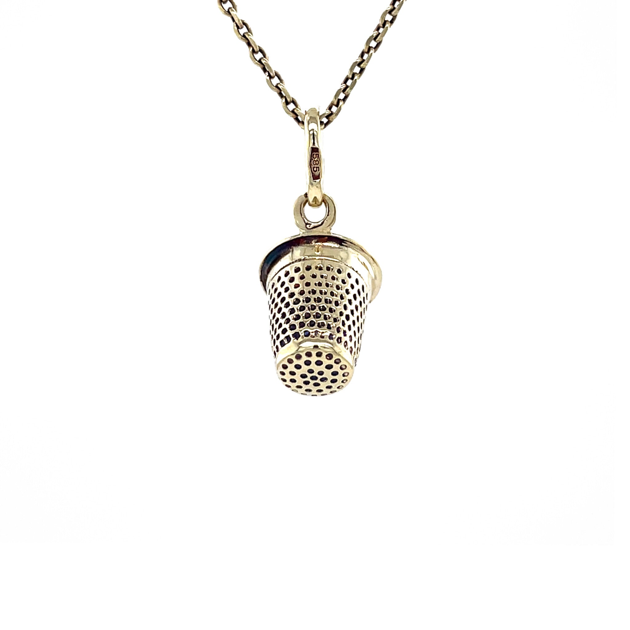 Gold vintage thimble pendant 14 kt
