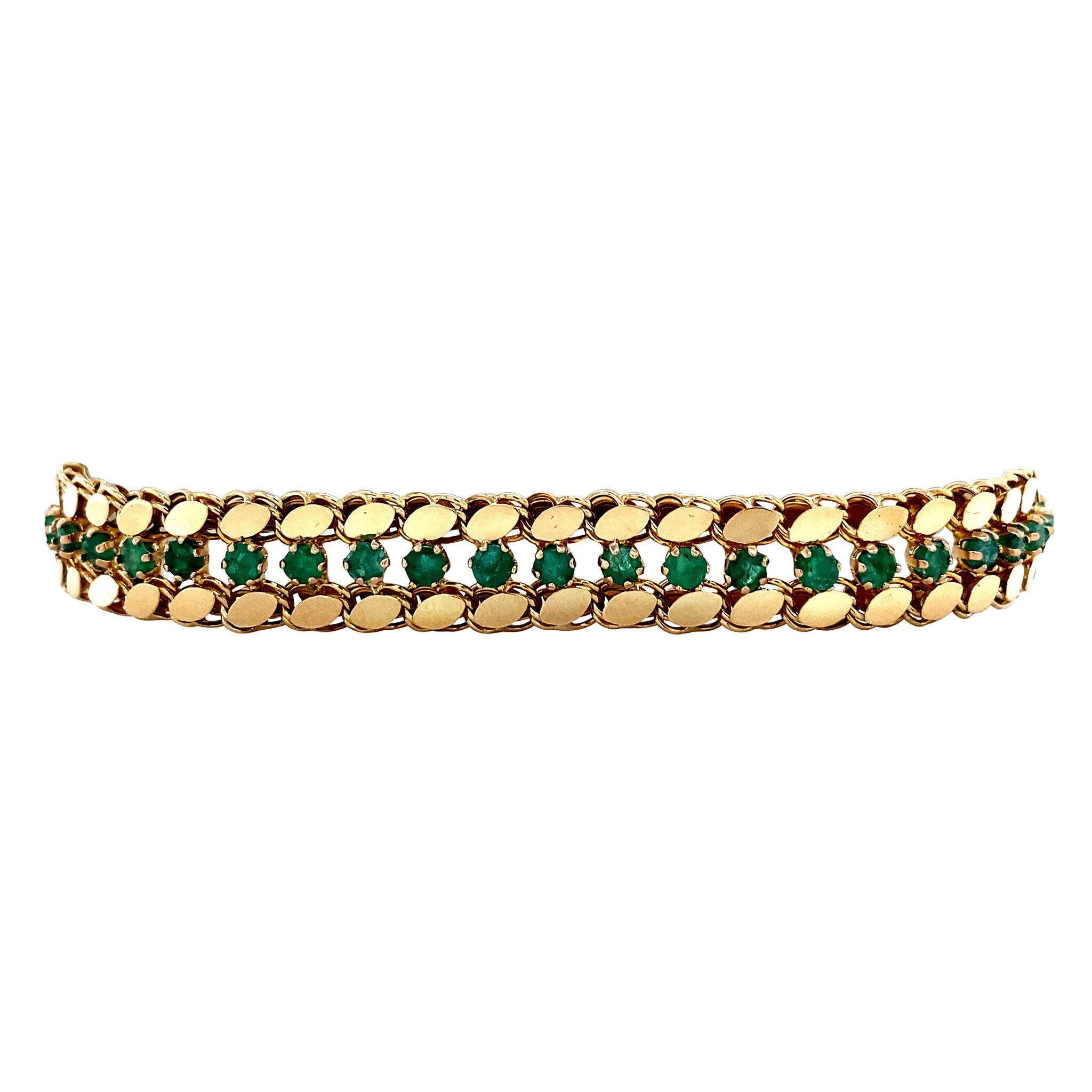 Vintage gold fantasy bracelet with emerald 14 kt