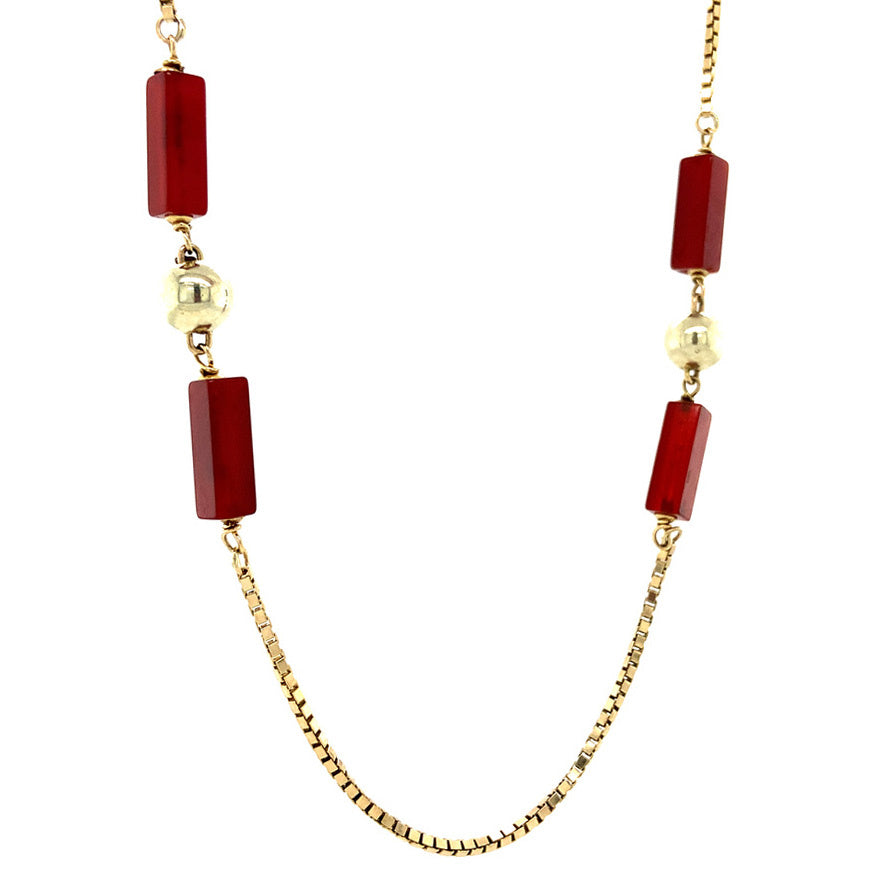 Gouden bolletjes collier met carneool 14 krt