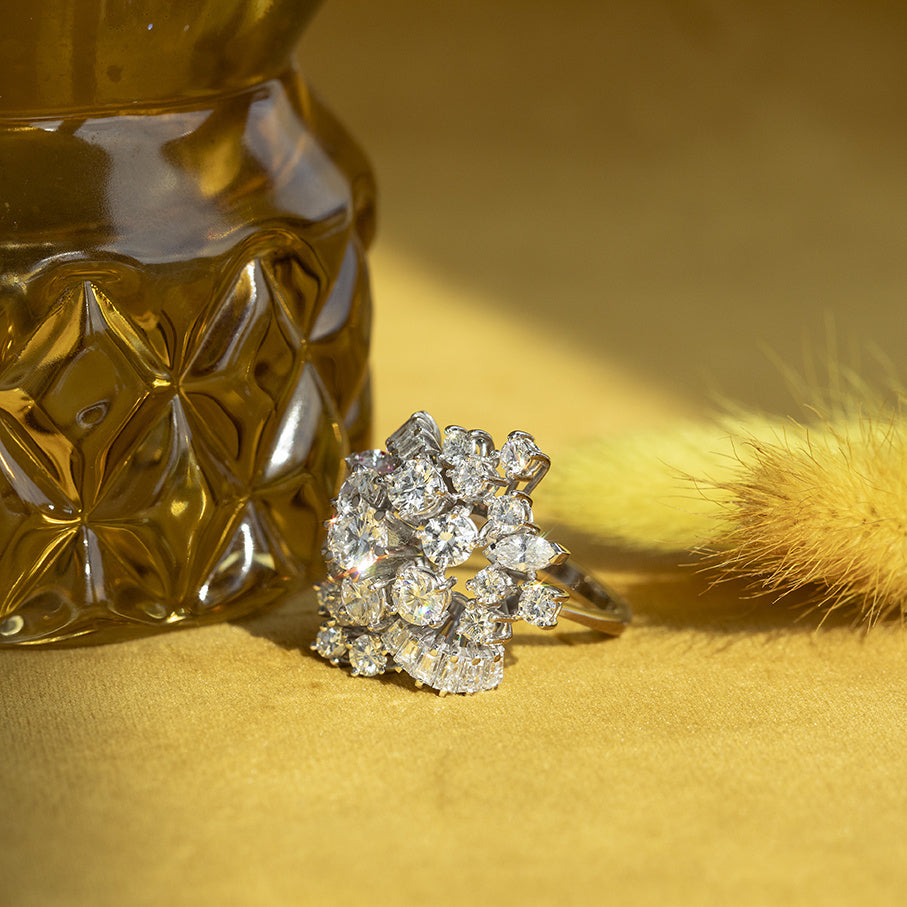 Witgouden vintage ring met diamant 14 krt