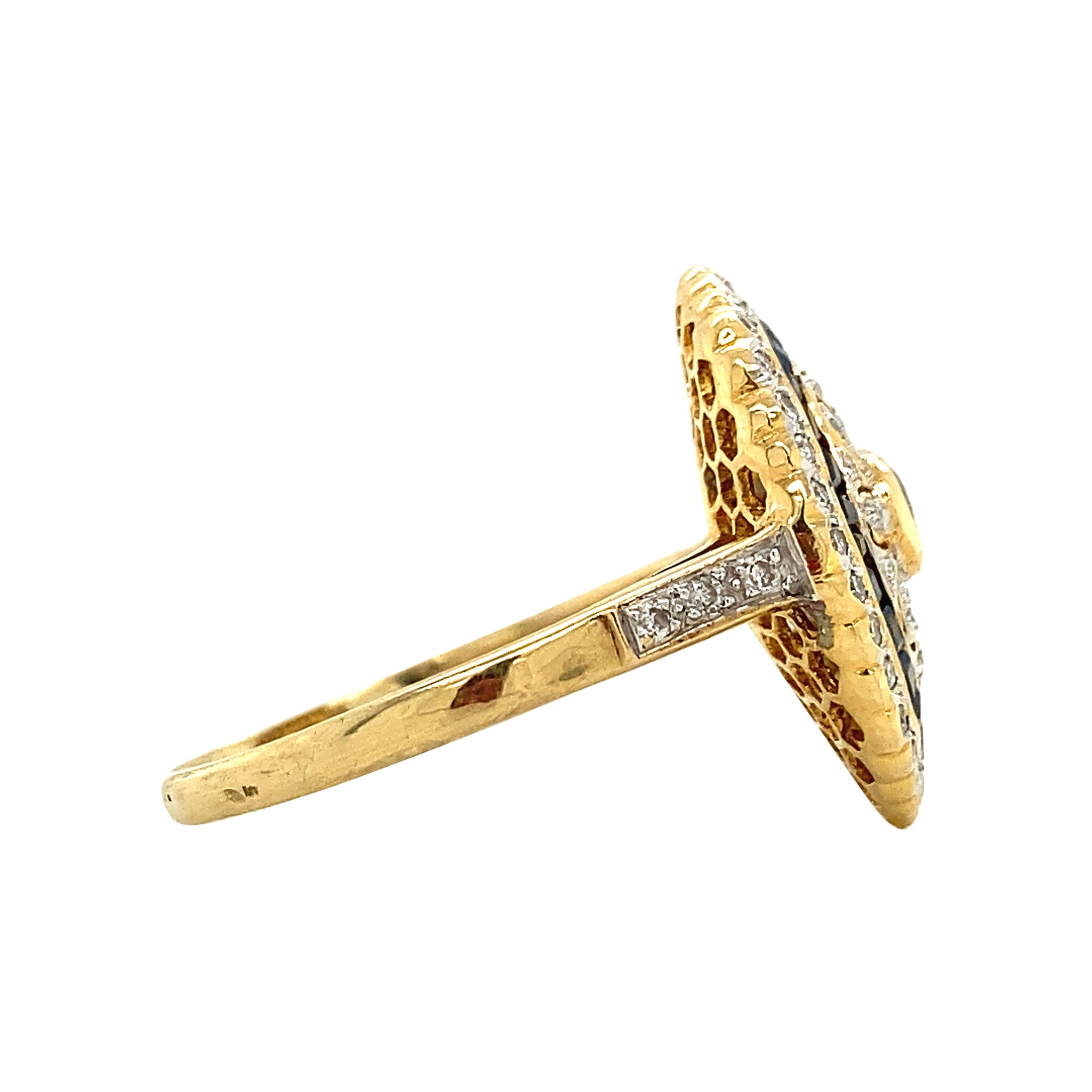 Gouden ring met saffier en diamant 18 krt