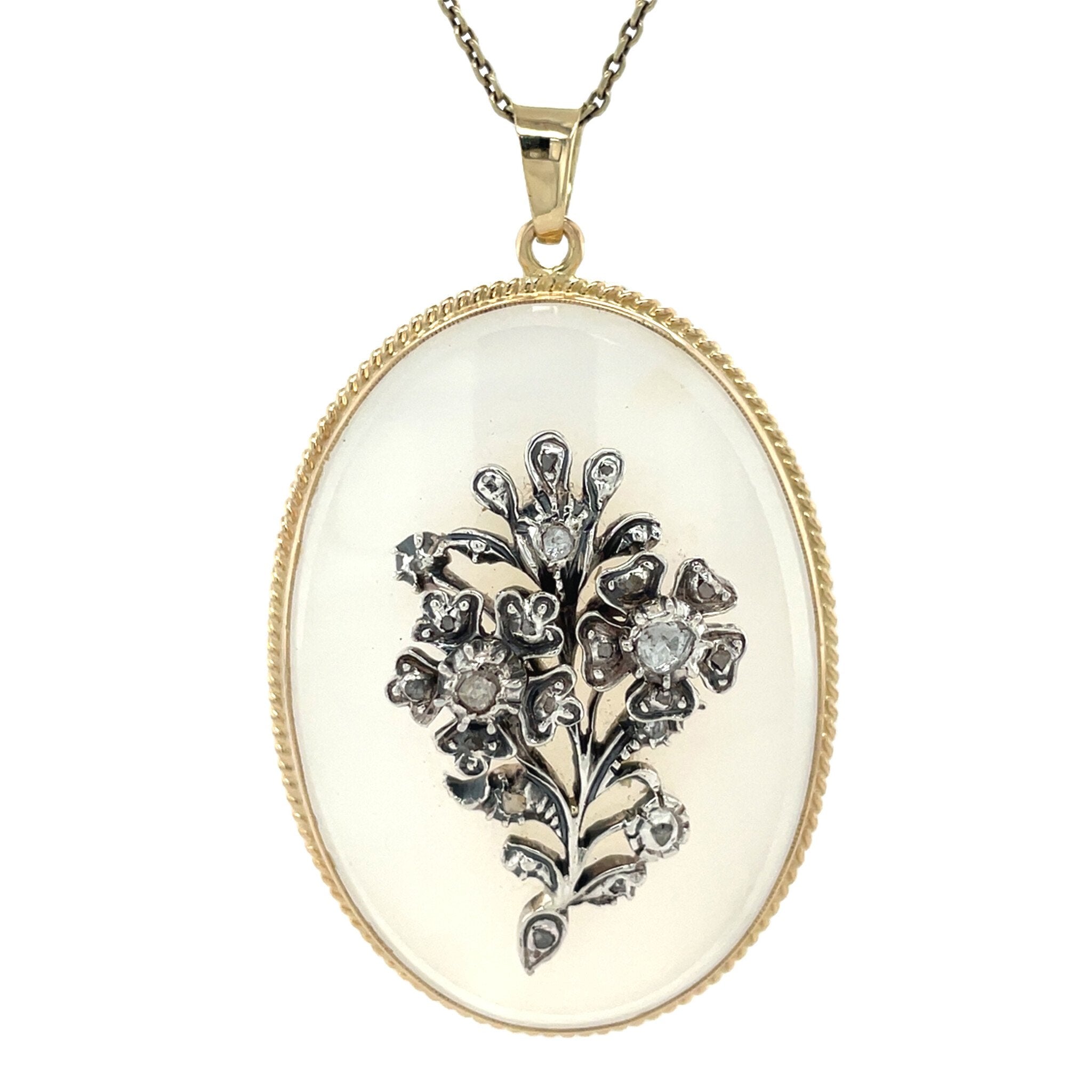 Gouden vintage hanger met agaat en diamant 14 kt/925