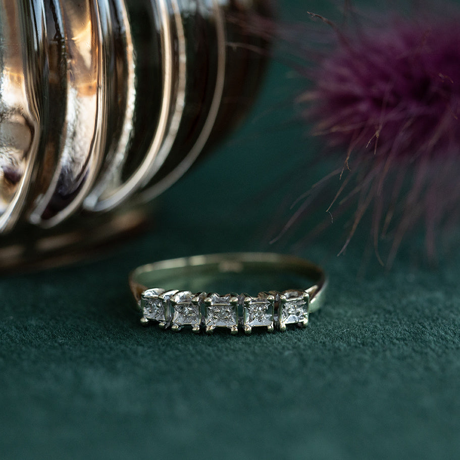 Gouden vintage rijring met diamant 14 krt