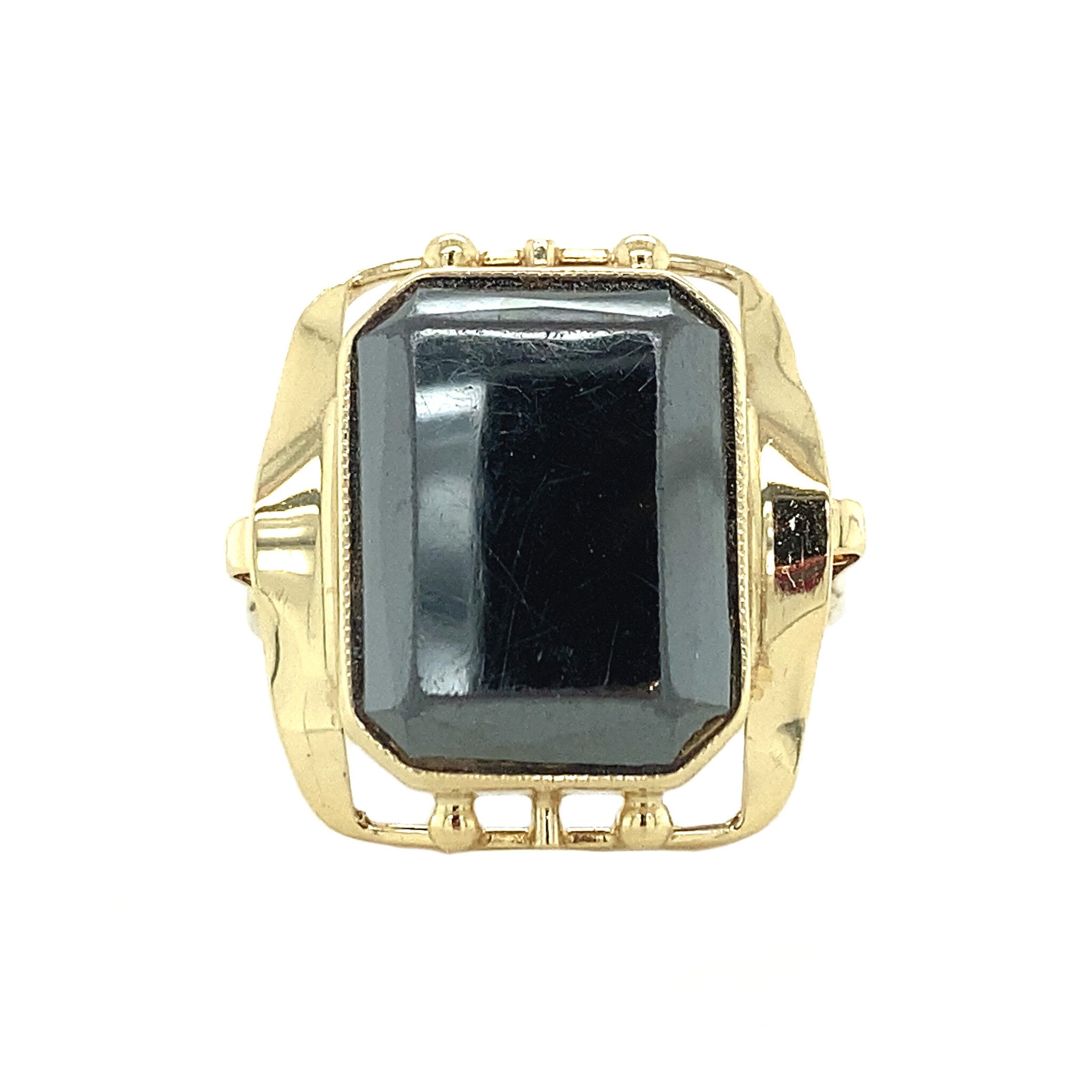 Gouden ring met hematiet 14 krt