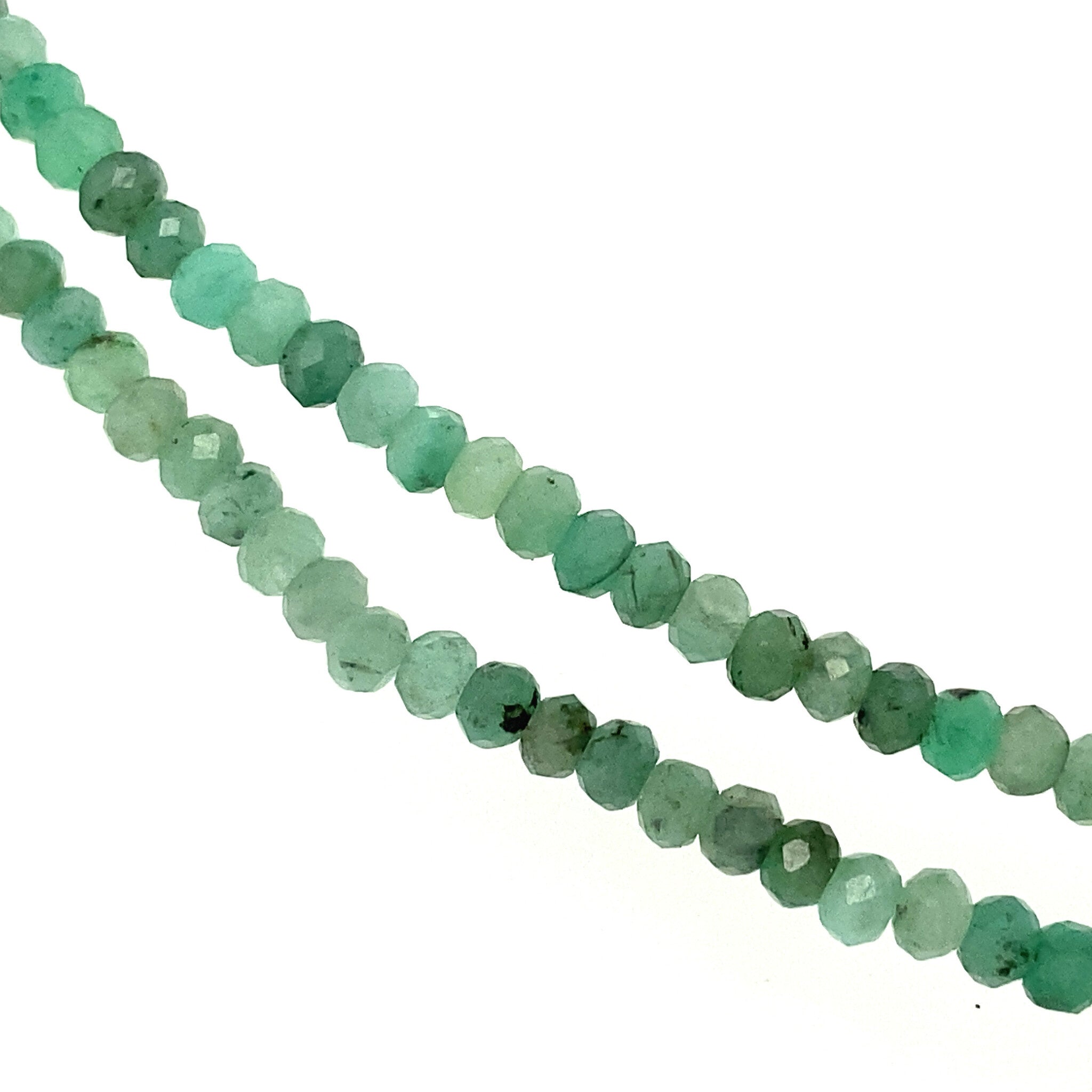 Emerald necklace with gold beads and clasp, 42 cm, 14 kt