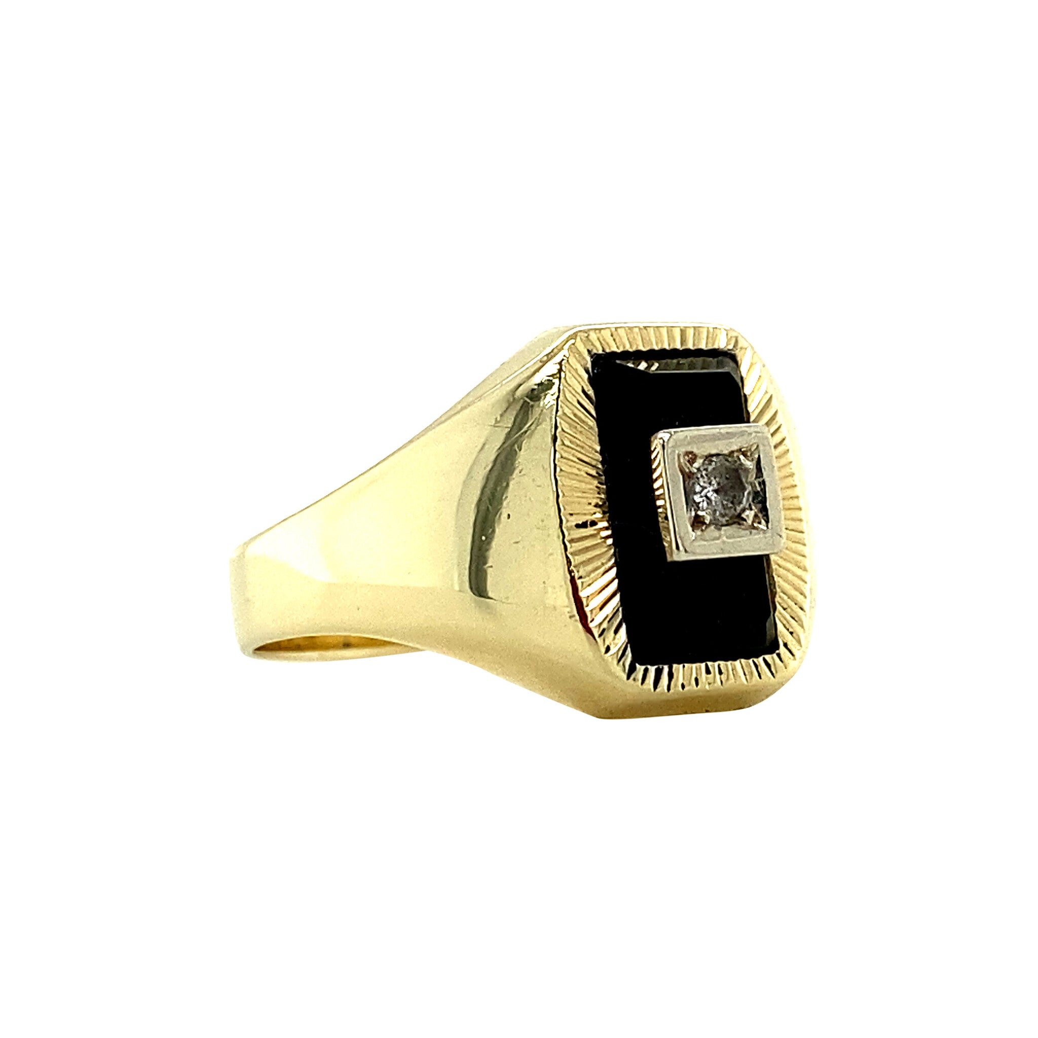 Gold ring with onyx and zirconia 14 kt