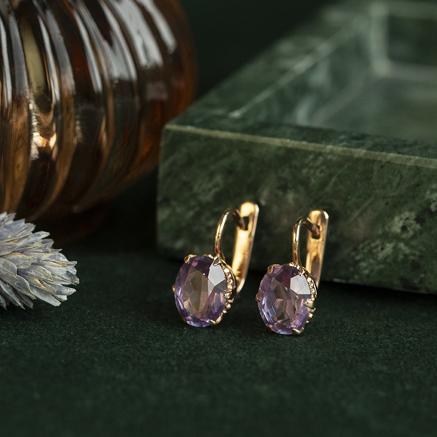 Roségouden vintage oorhangers met saffier 14 krt