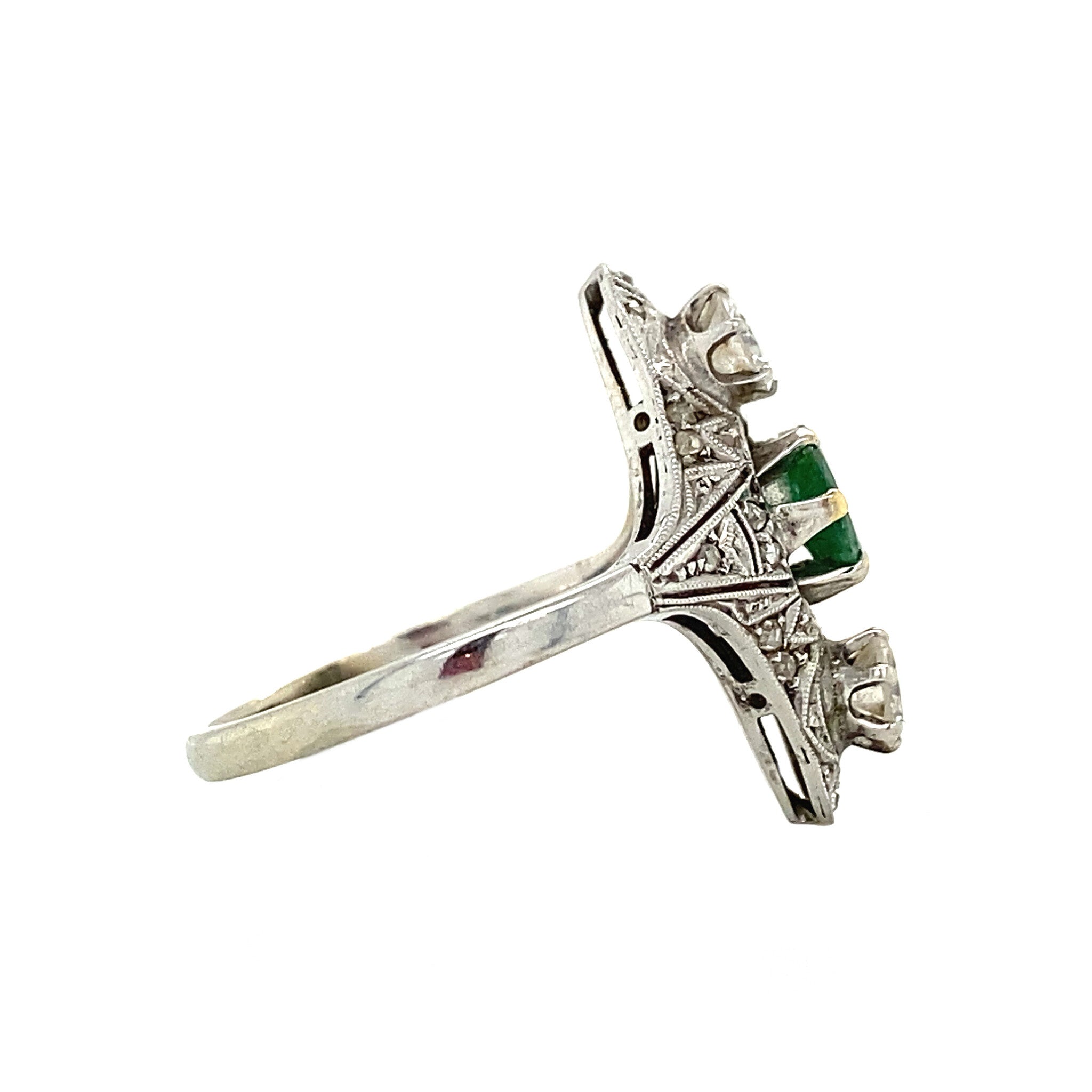 Witgouden prinsessenring met smaragd en diamant 18 krt