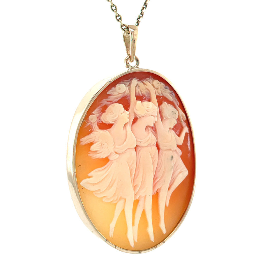 Gold vintage pendant with cameo, 14 kt