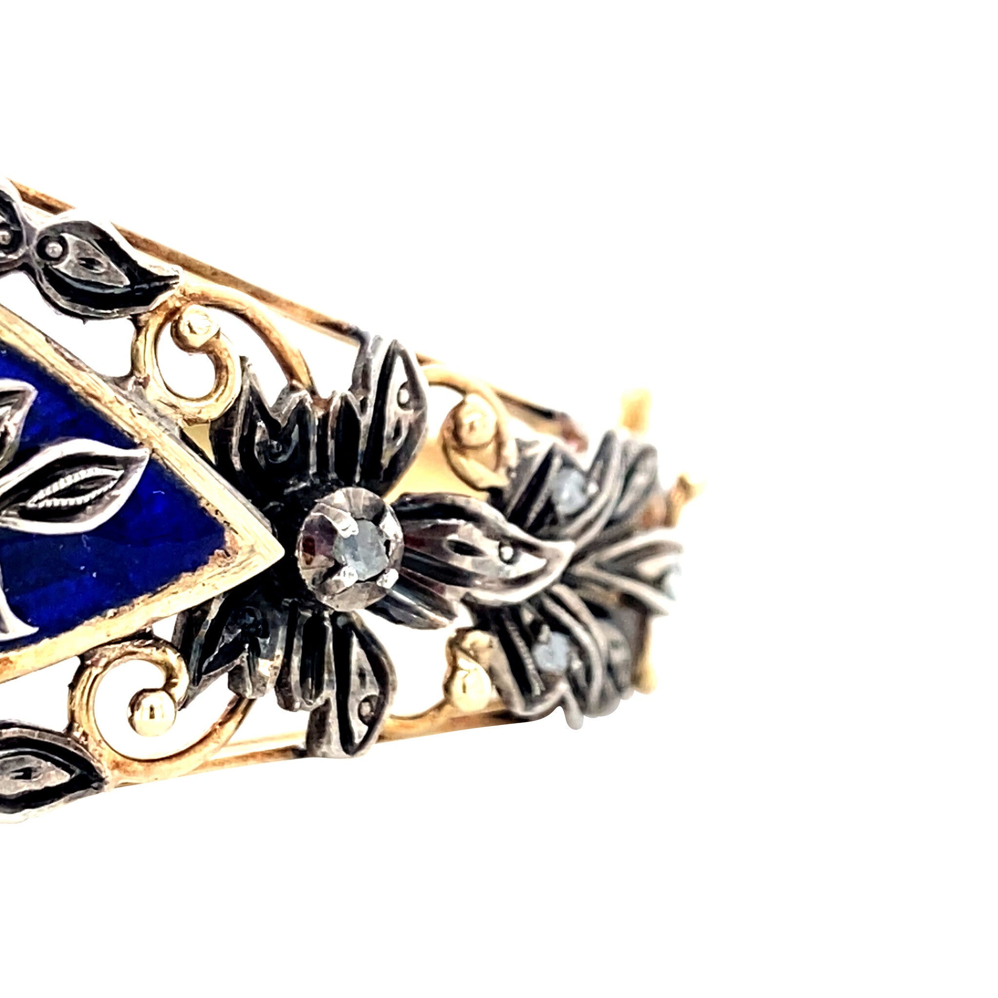 Gouden vintage bangle met roosdiamant en emaille 14 krt/925