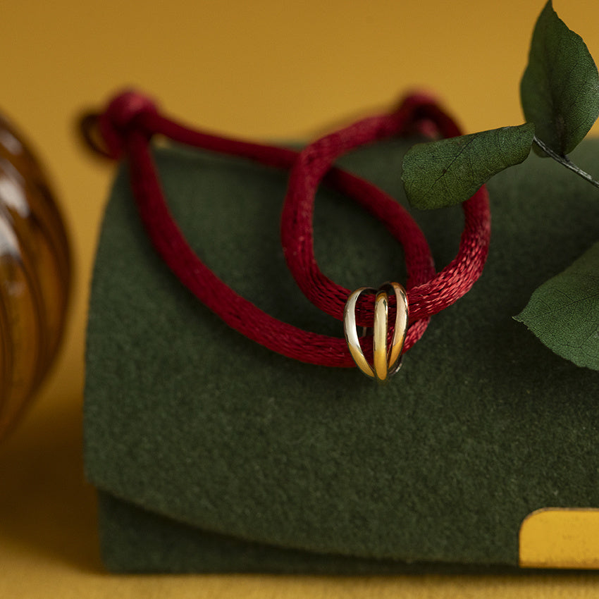 Vintage satijnen armband met tricolour gouden schakel 14 kt