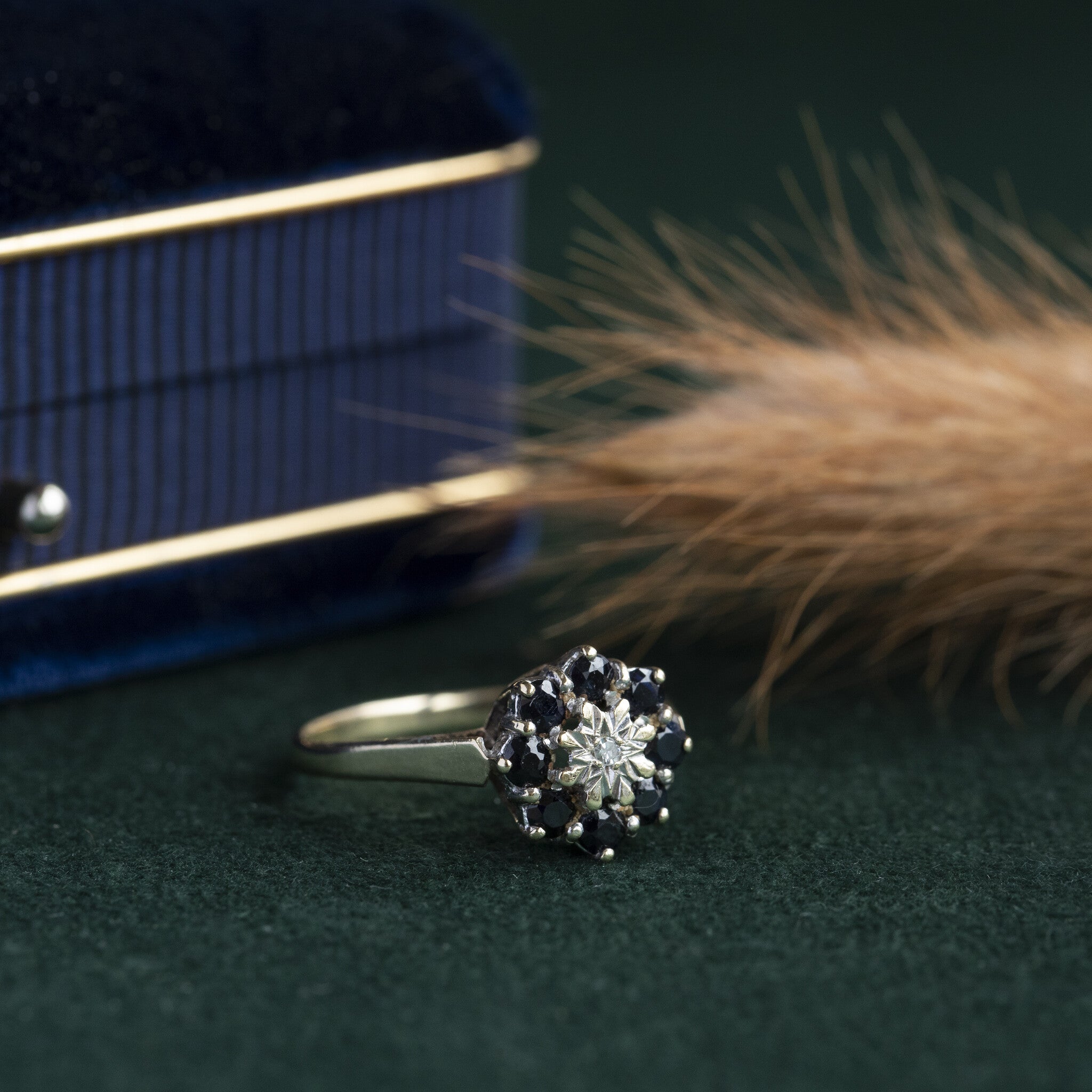 Entourage ring with sapphire and diamond 9 krt