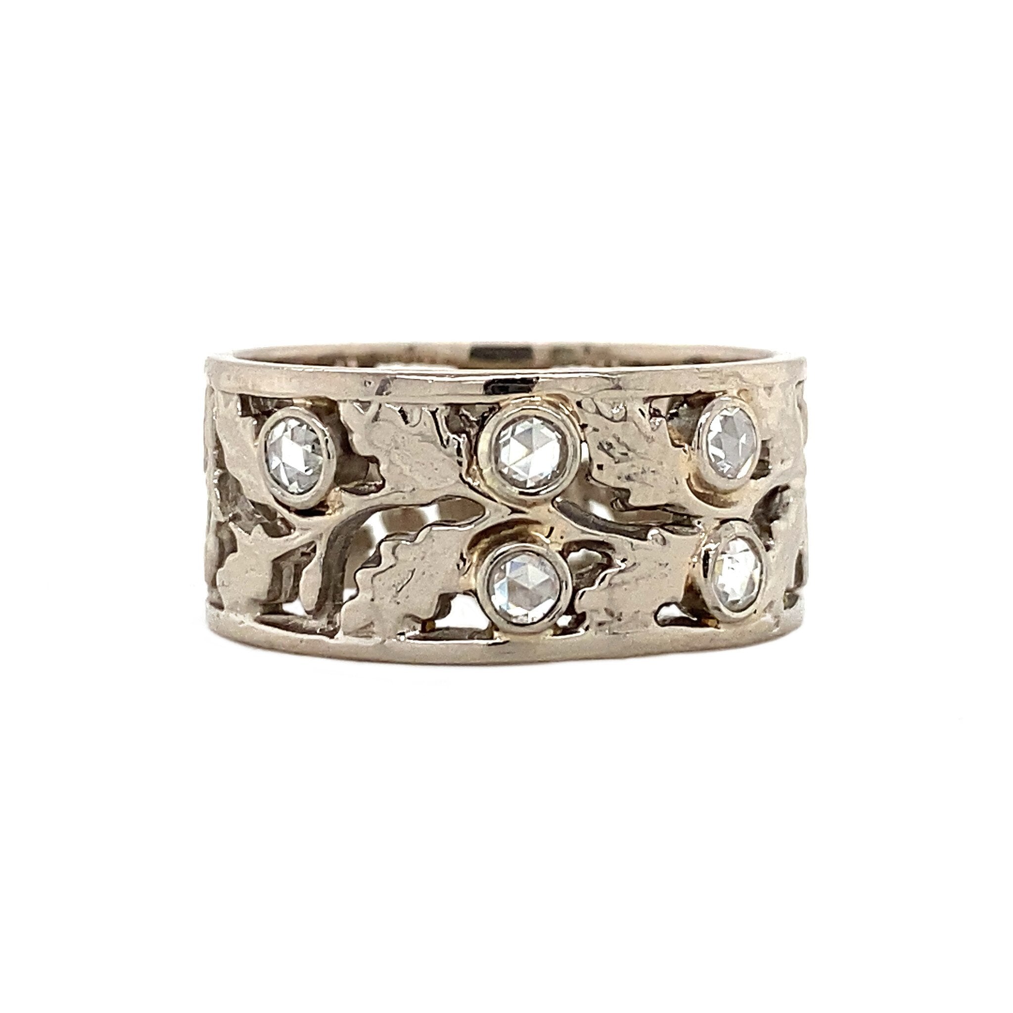 White gold ring with rose diamond, 18 kt