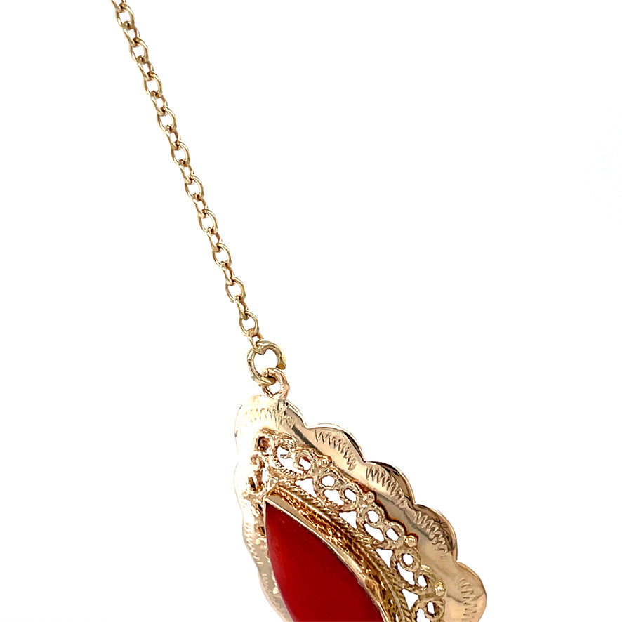 Gouden vintage anker collier met bloedkoraal 14 krt