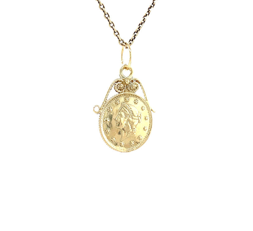 Gouden vintage munt hanger 14 krt