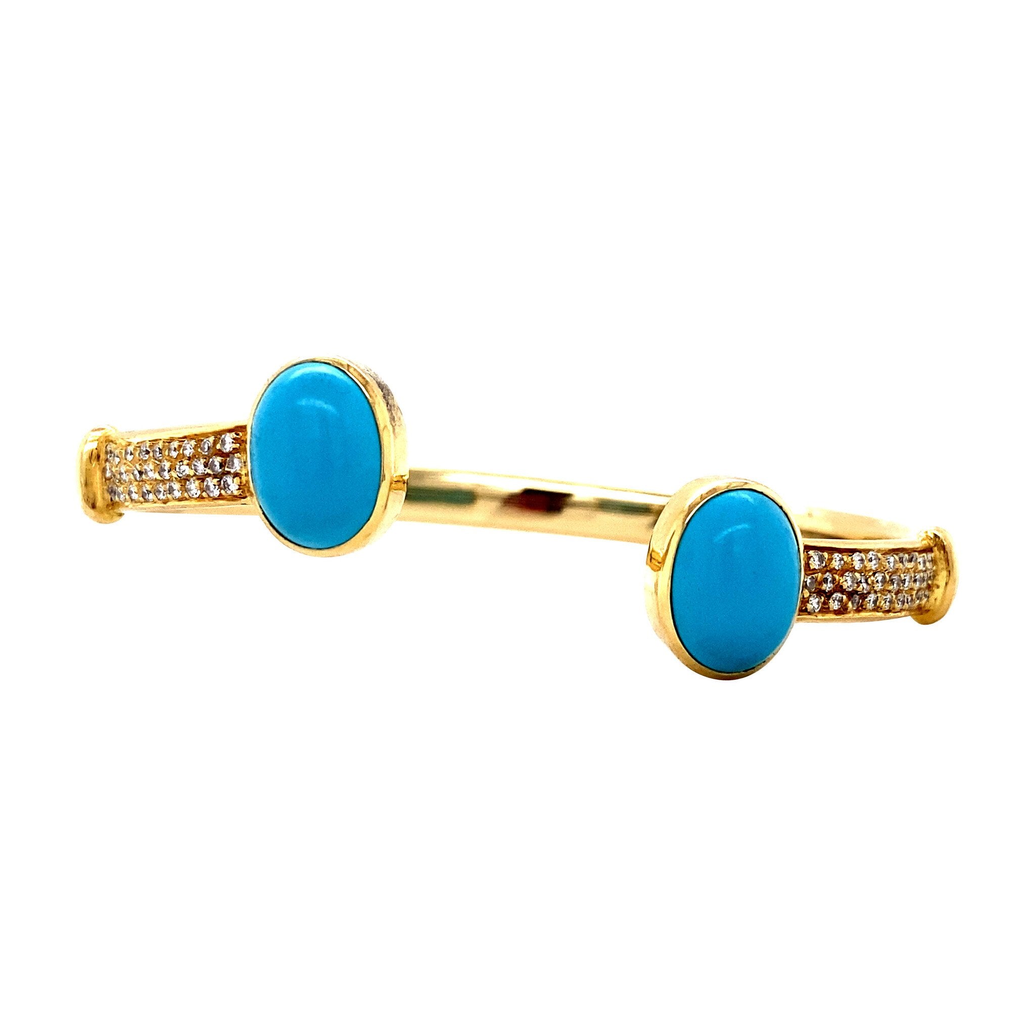 Gouden vintage bangle met keramiek en diamant 18 krt