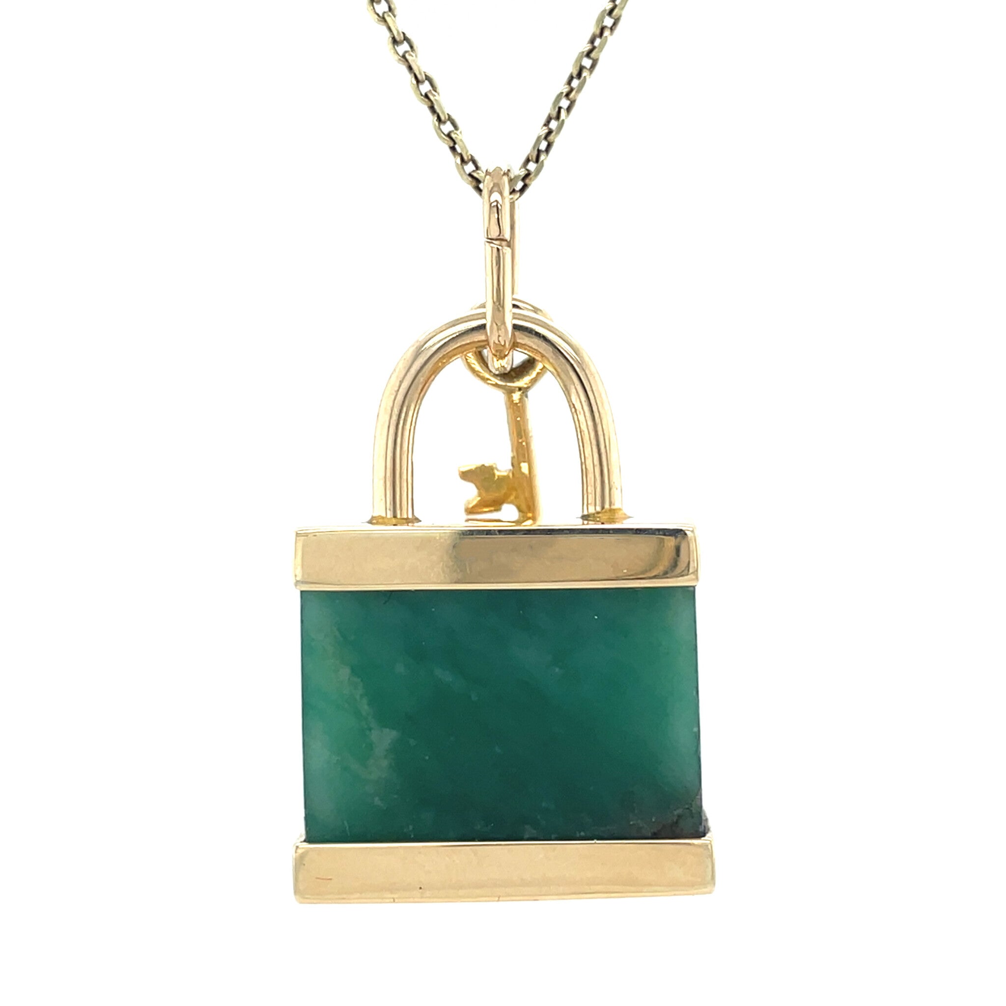 Vintage lock pendant with jade 12 kt