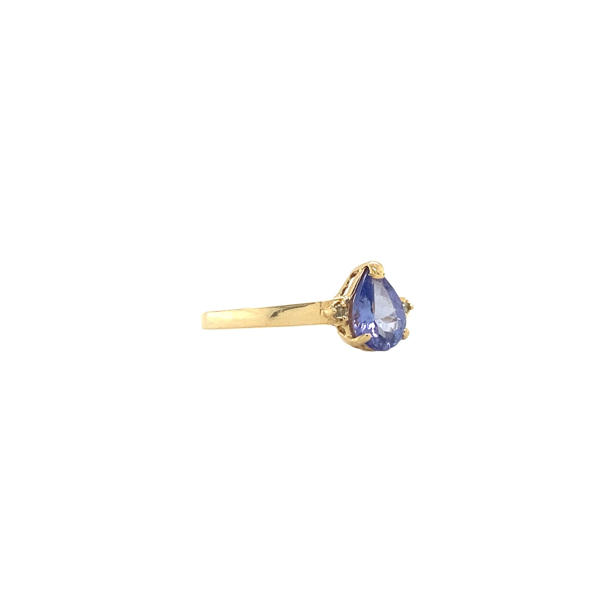 14 kt gold ring with a diamond and a colored gemstone