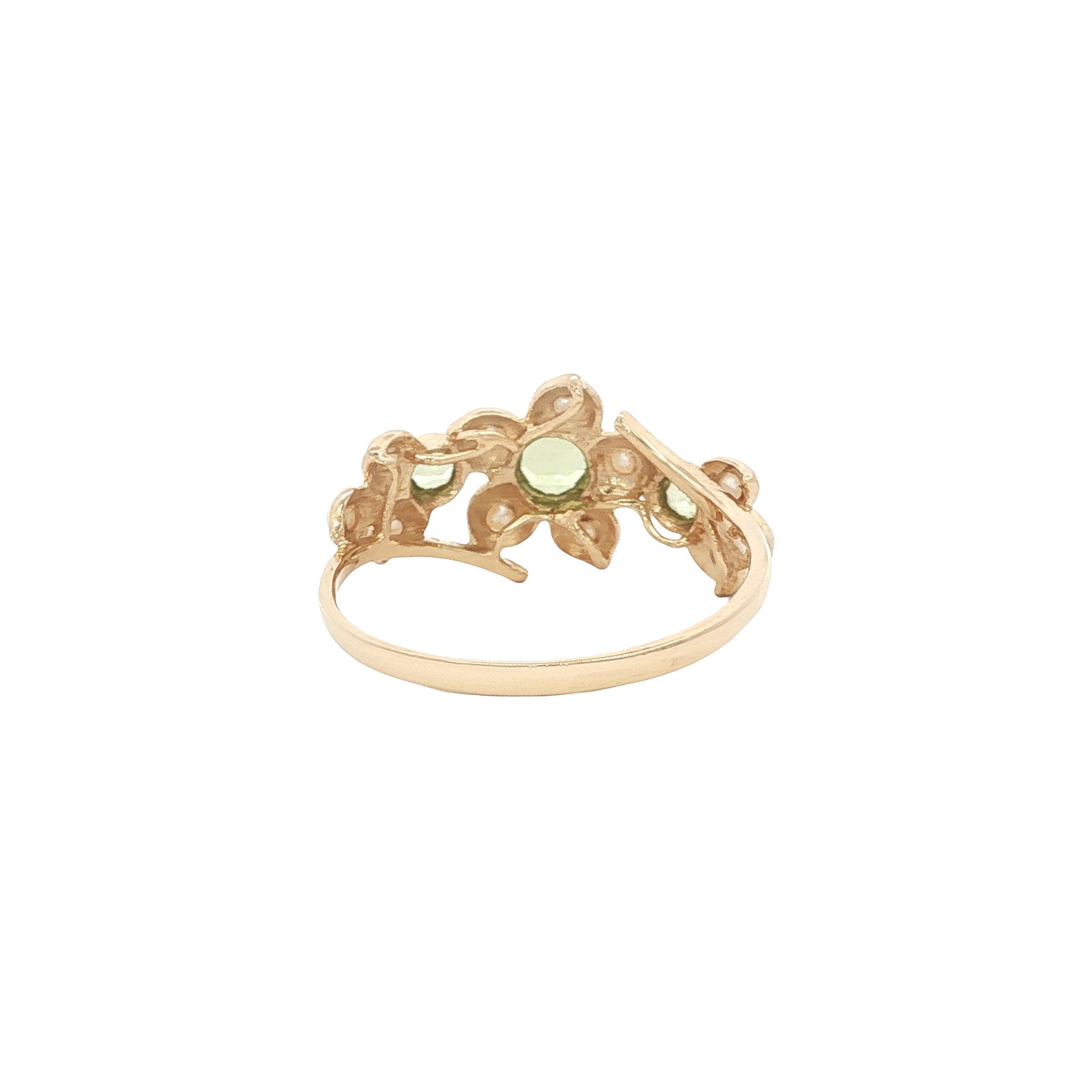 Gouden ring met peridoot en parel 14 kt