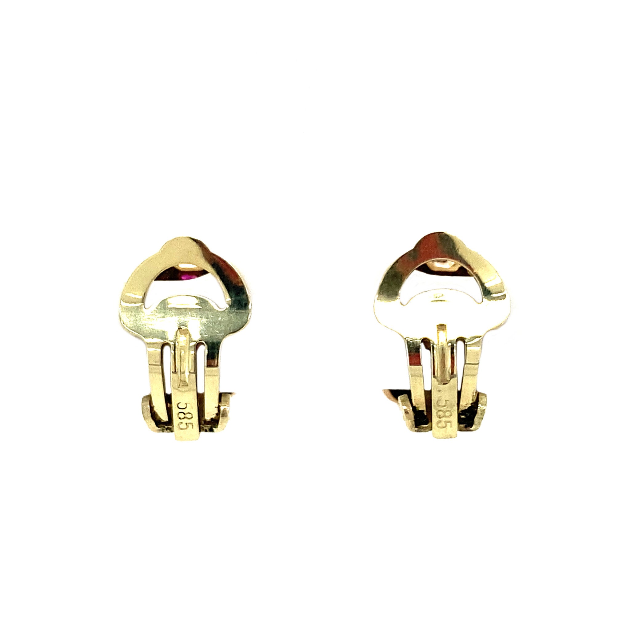 Gouden oorclips met robijn 14 krt