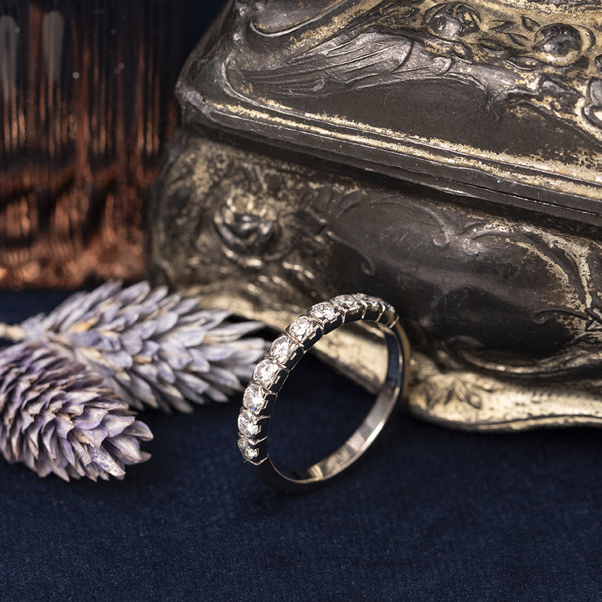 Witgouden vintage rijring met diamant 14 kt