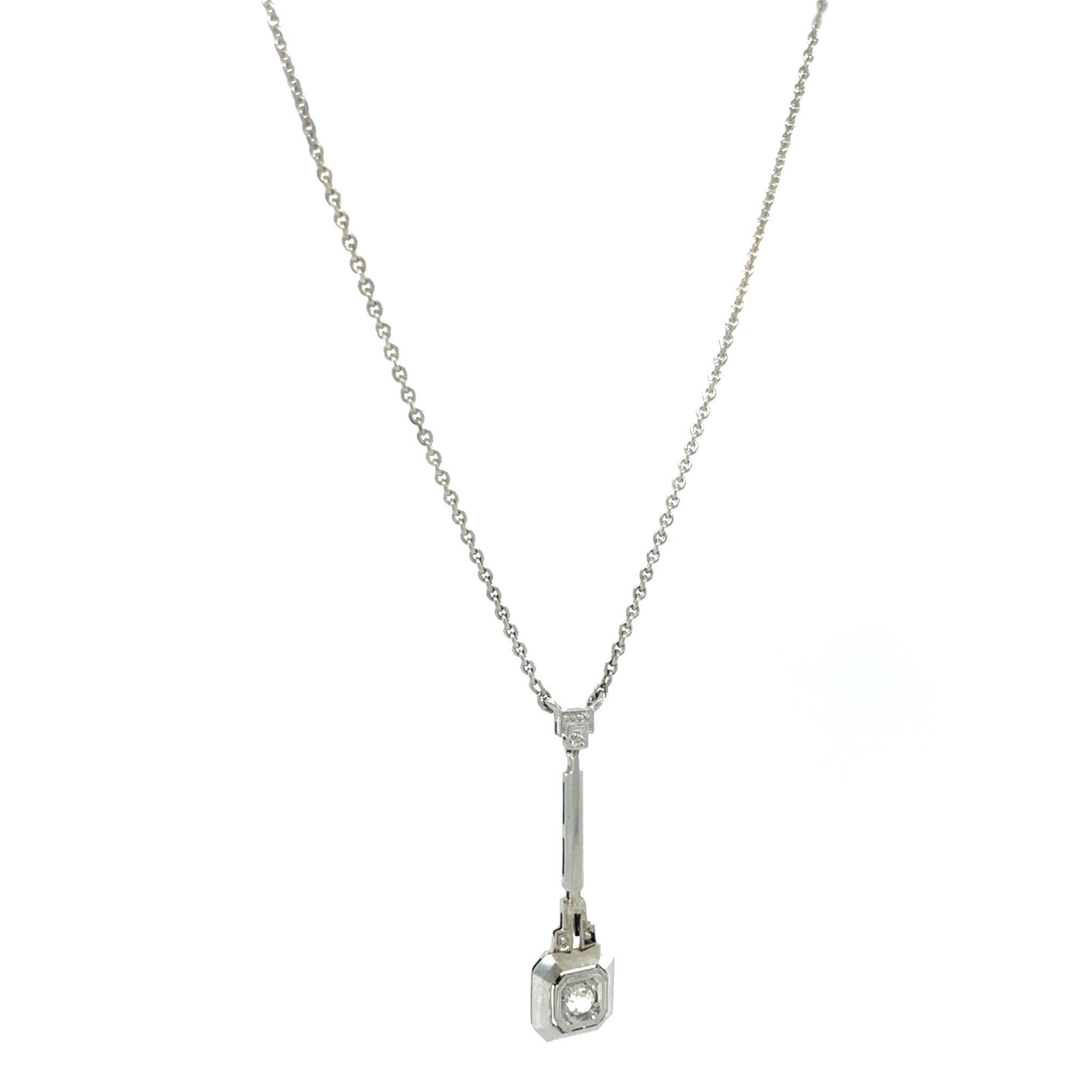 Silver vintage necklace with white gold pendant with diamond 14 kt/925