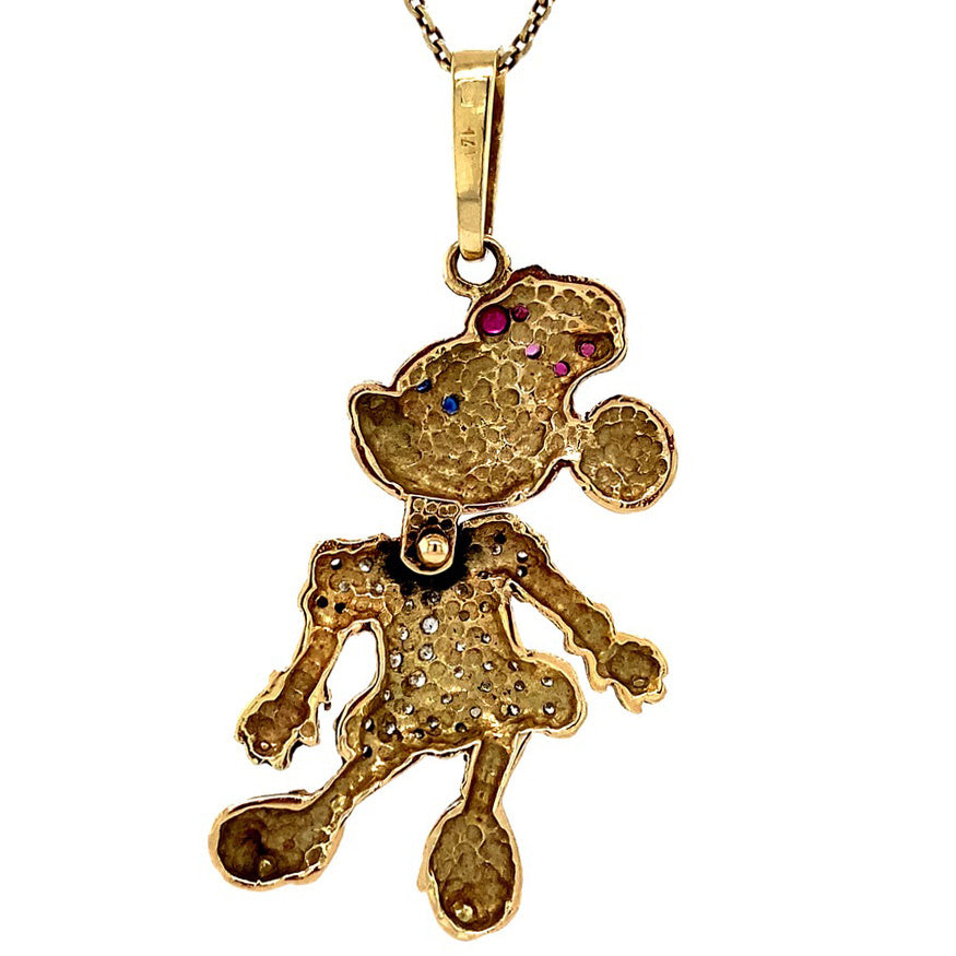Gouden Minnie Mouse hanger met robijn, saffier en diamant 14 krt