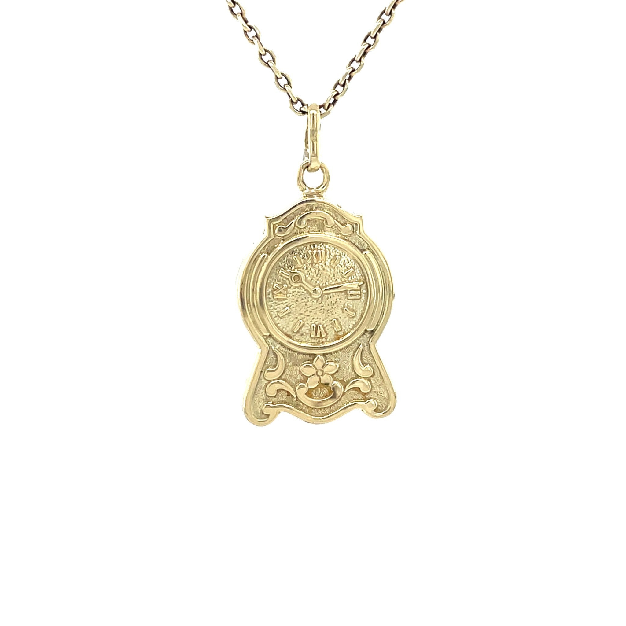 Gouden vintage klok hanger 14 krt