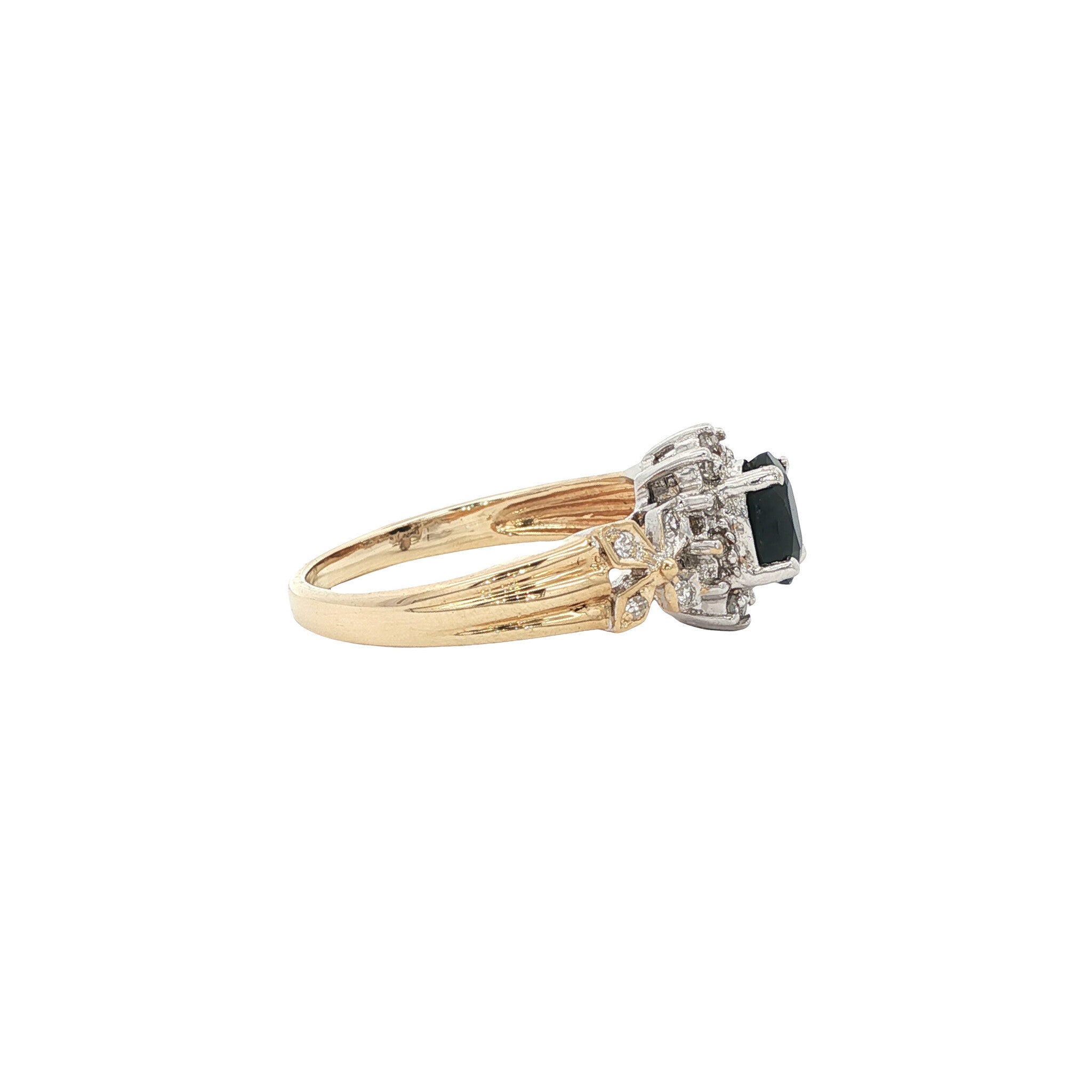 Gouden vintage entourage ring met saffier en diamant 14 kt