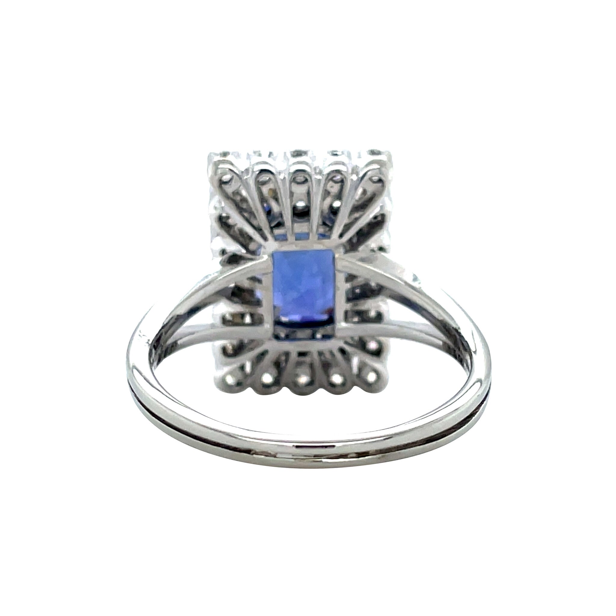 White gold vintage ring with sapphire and diamond 14 kt