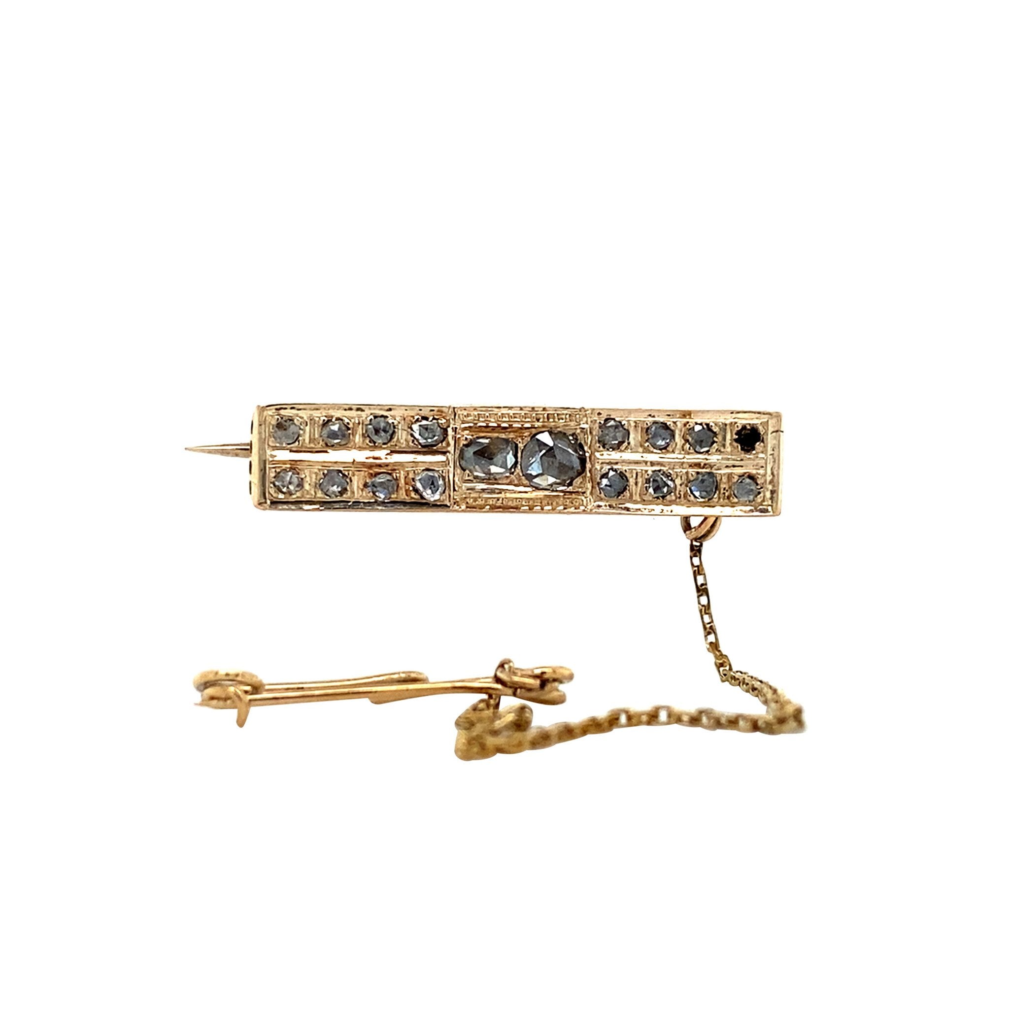 Gold vintage brooch with rose diamond 14 kt