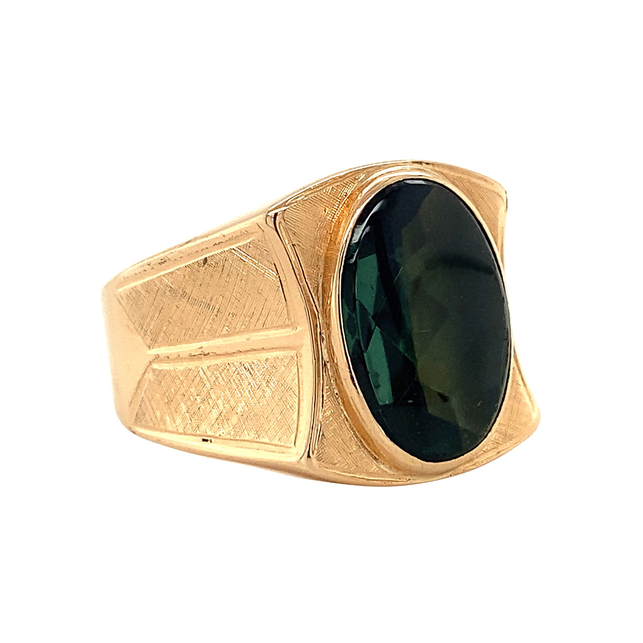 Gold ring with green spinel, 14 kt