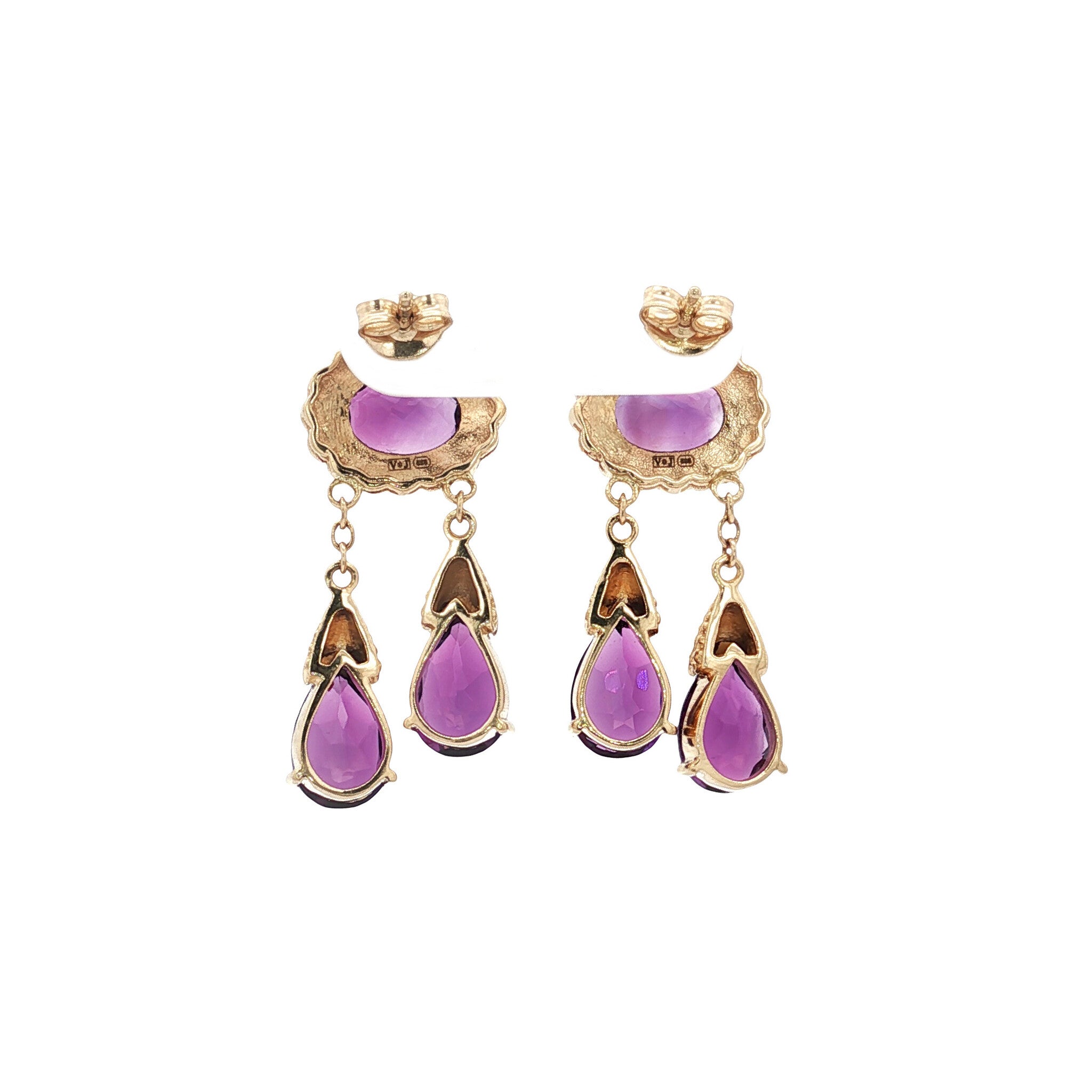 Gold earrings with amethyst 14 kt