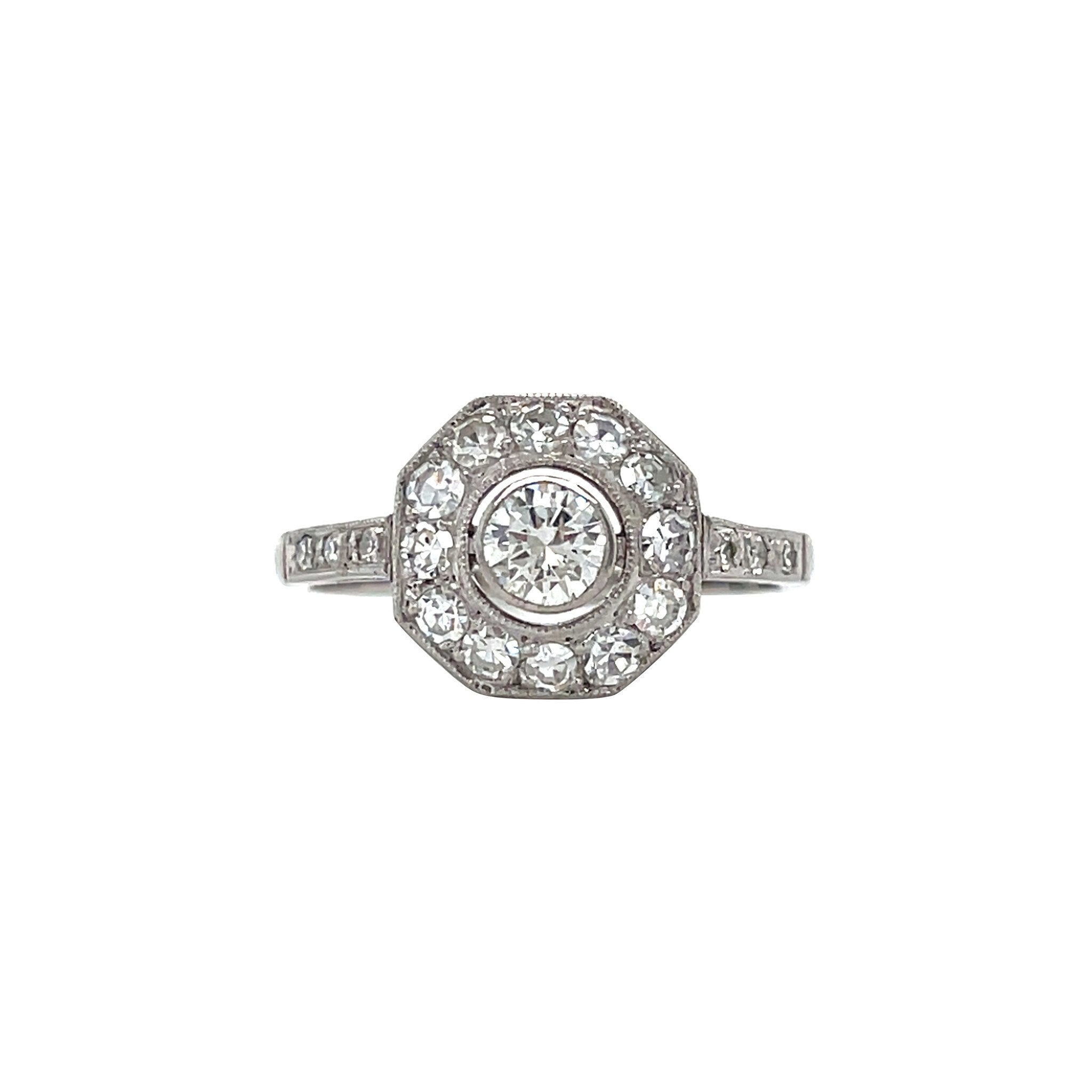 Witgouden vintage entourage ring met diamant 14 kt