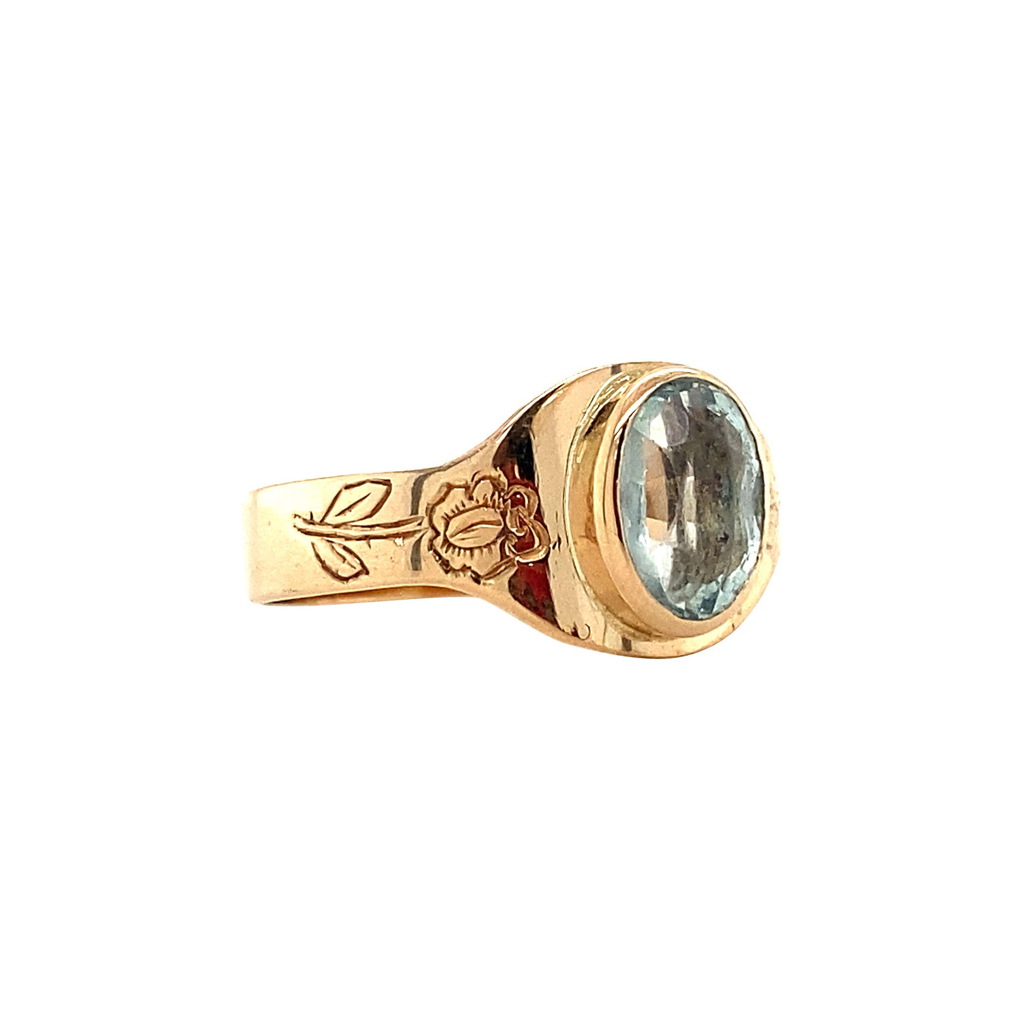 Gouden ring met blauw glas 14 krt