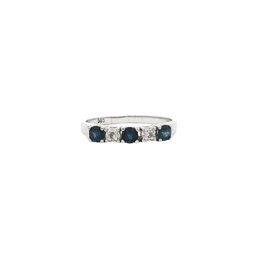 Vintage 14 kt white gold ring with sapphire and diamond