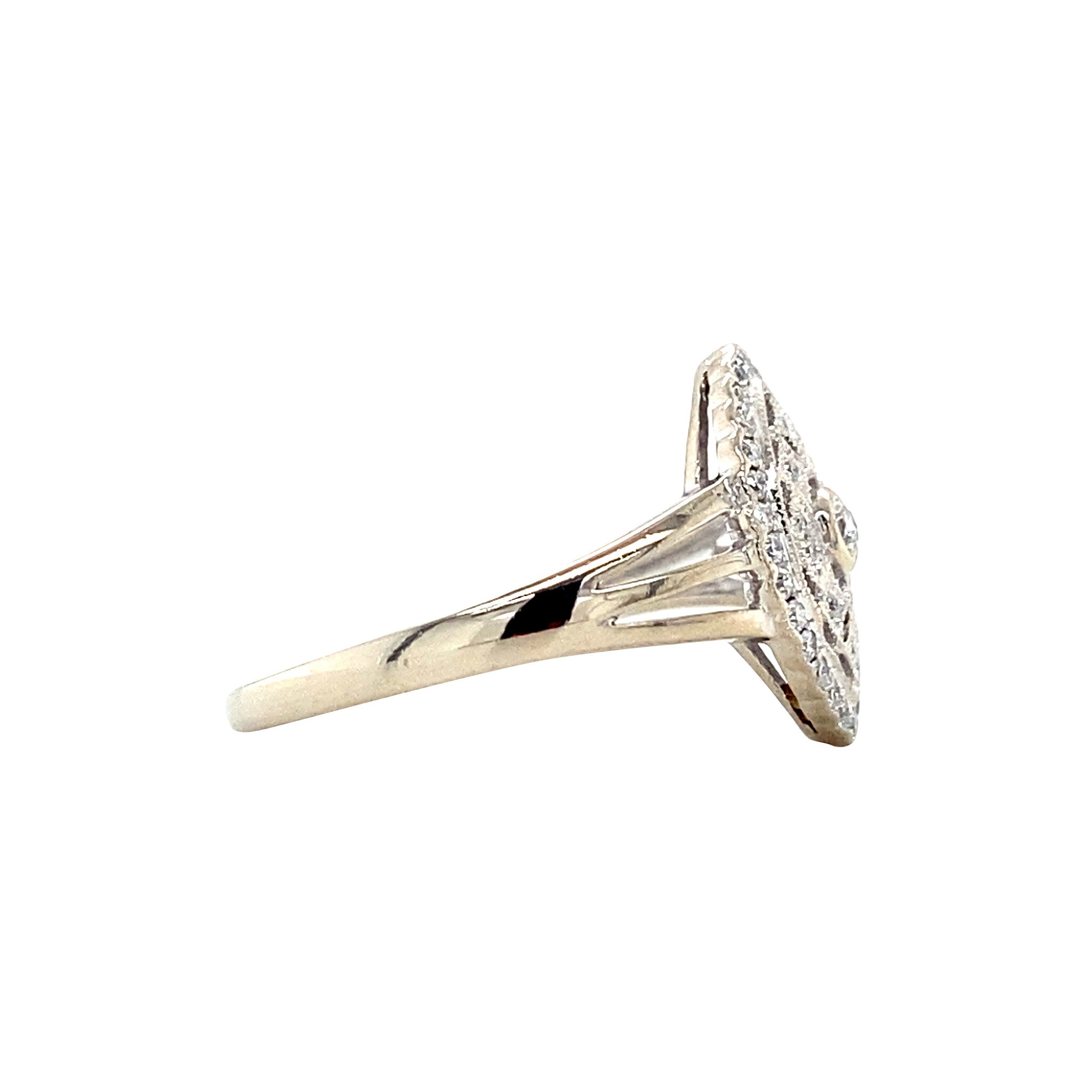 Witgouden vintage dubbele entourage ring met diamant 14 krt