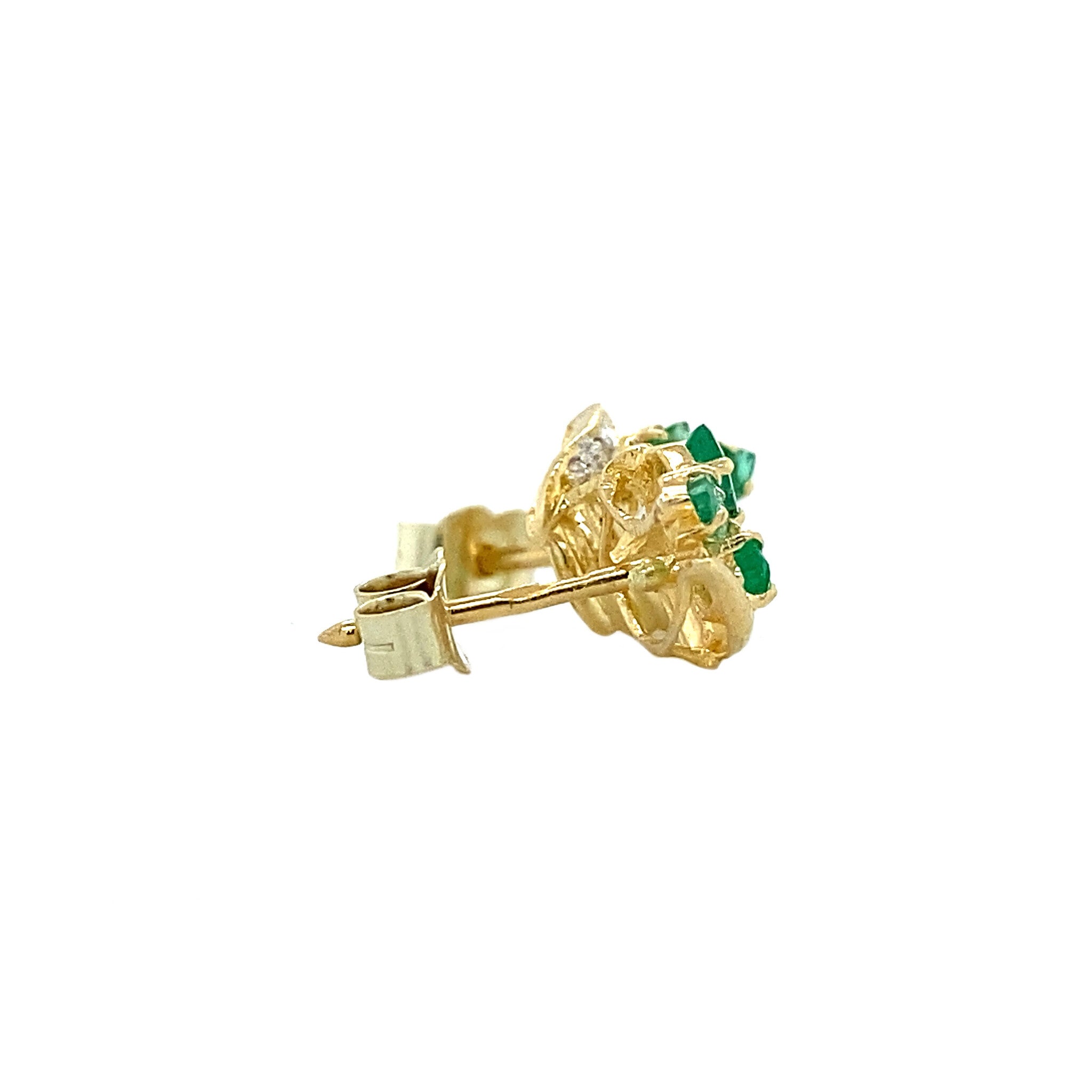 Bicolour gold ear studs with emerald and zirconia 14 crt.