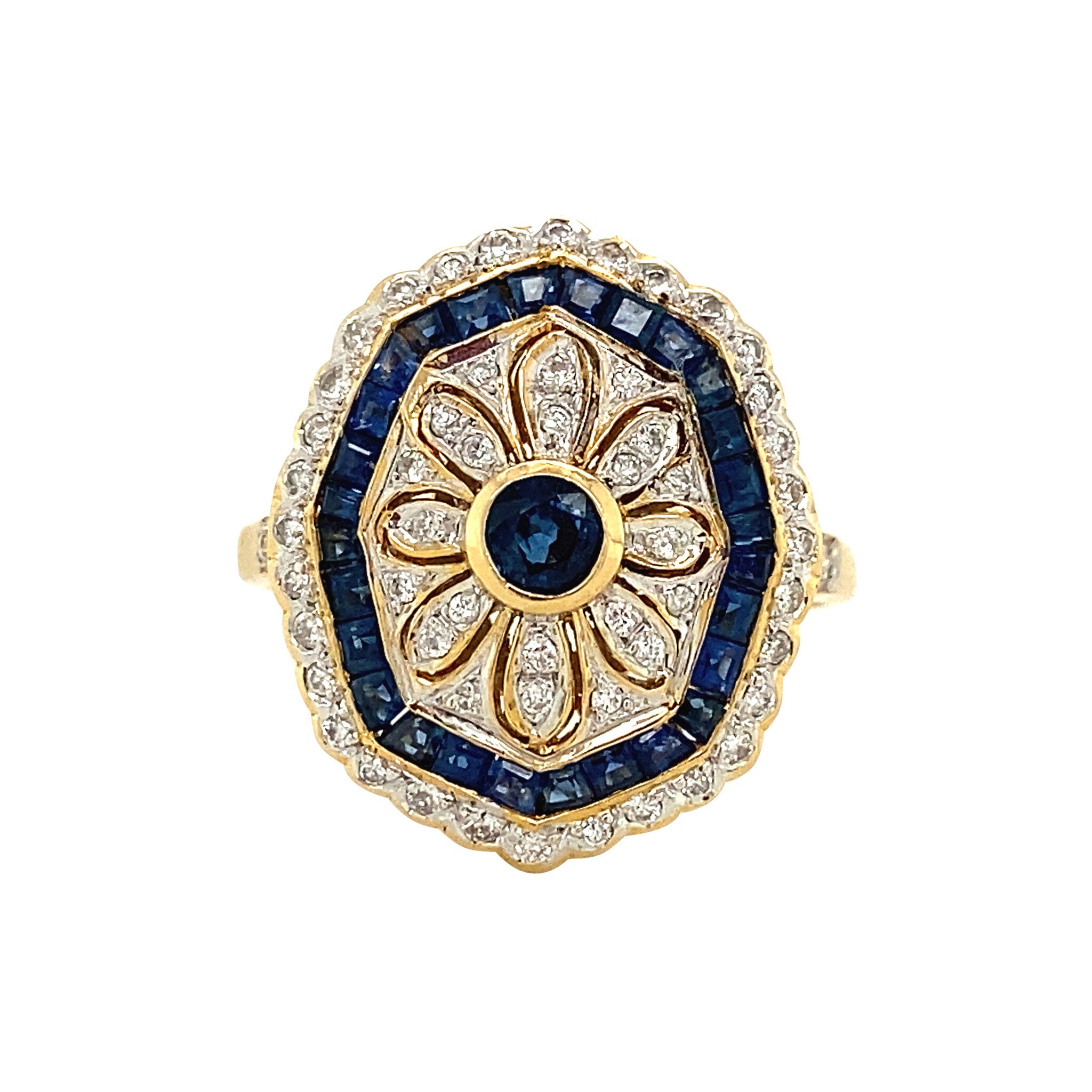 Gouden ring met saffier en diamant 18 krt