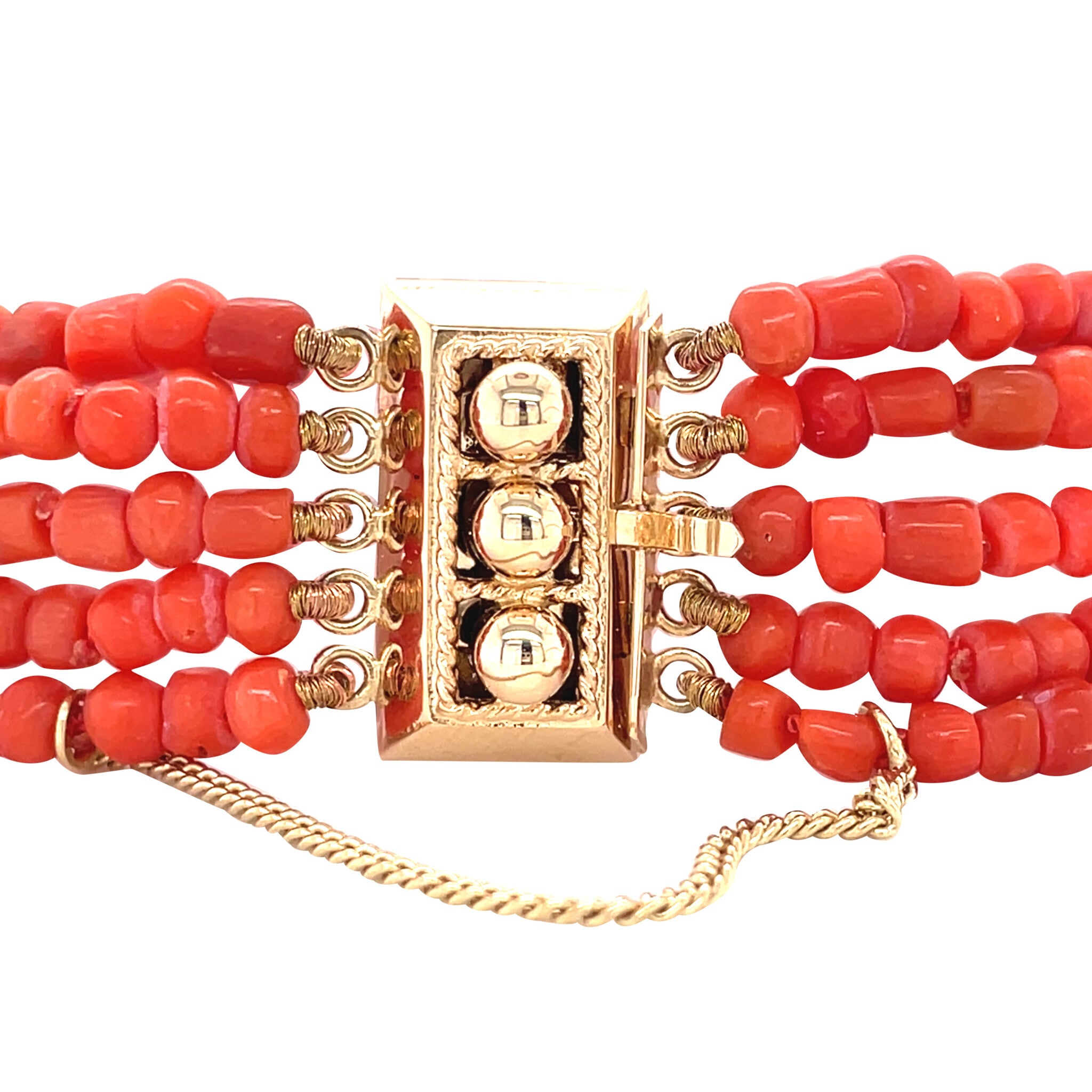 Vintage bloedkoraal armband met siersluiting 14 krt