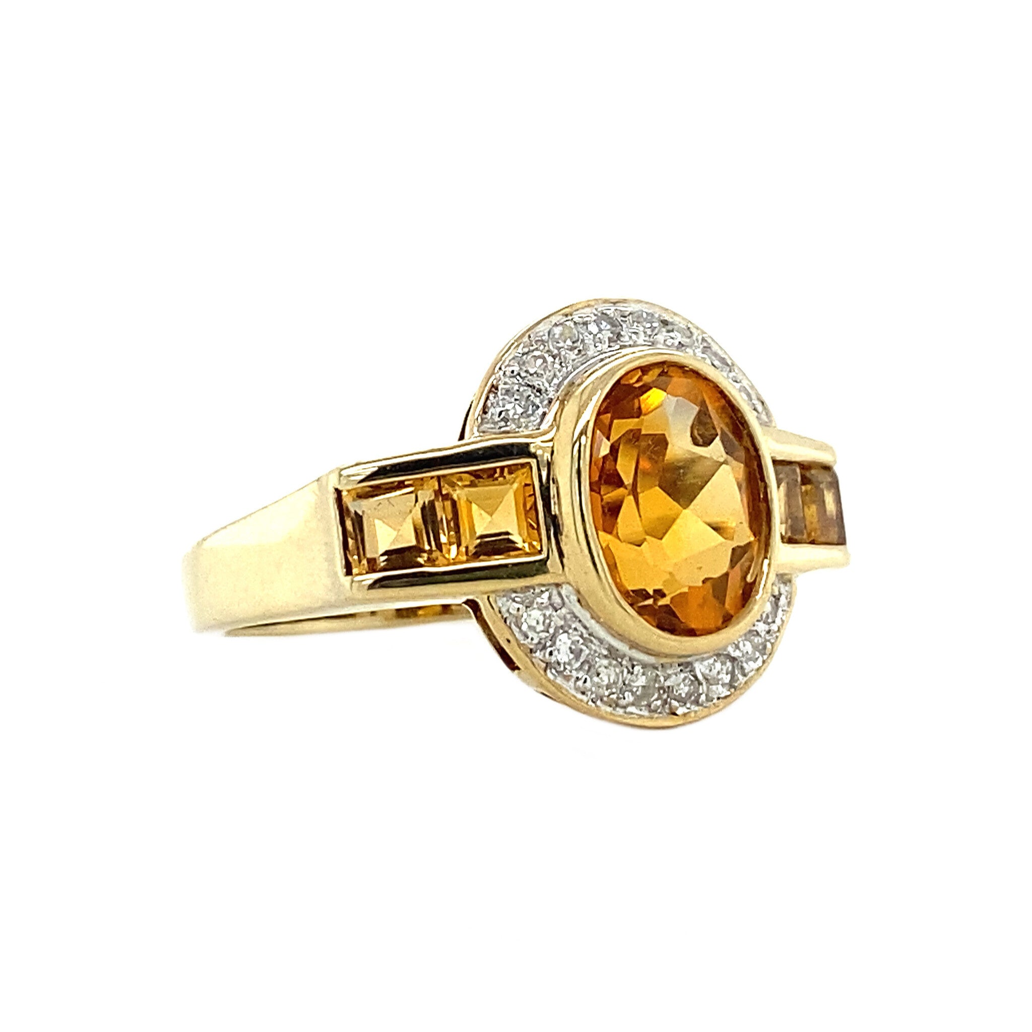 Ring met citrien en diamant 9 krt