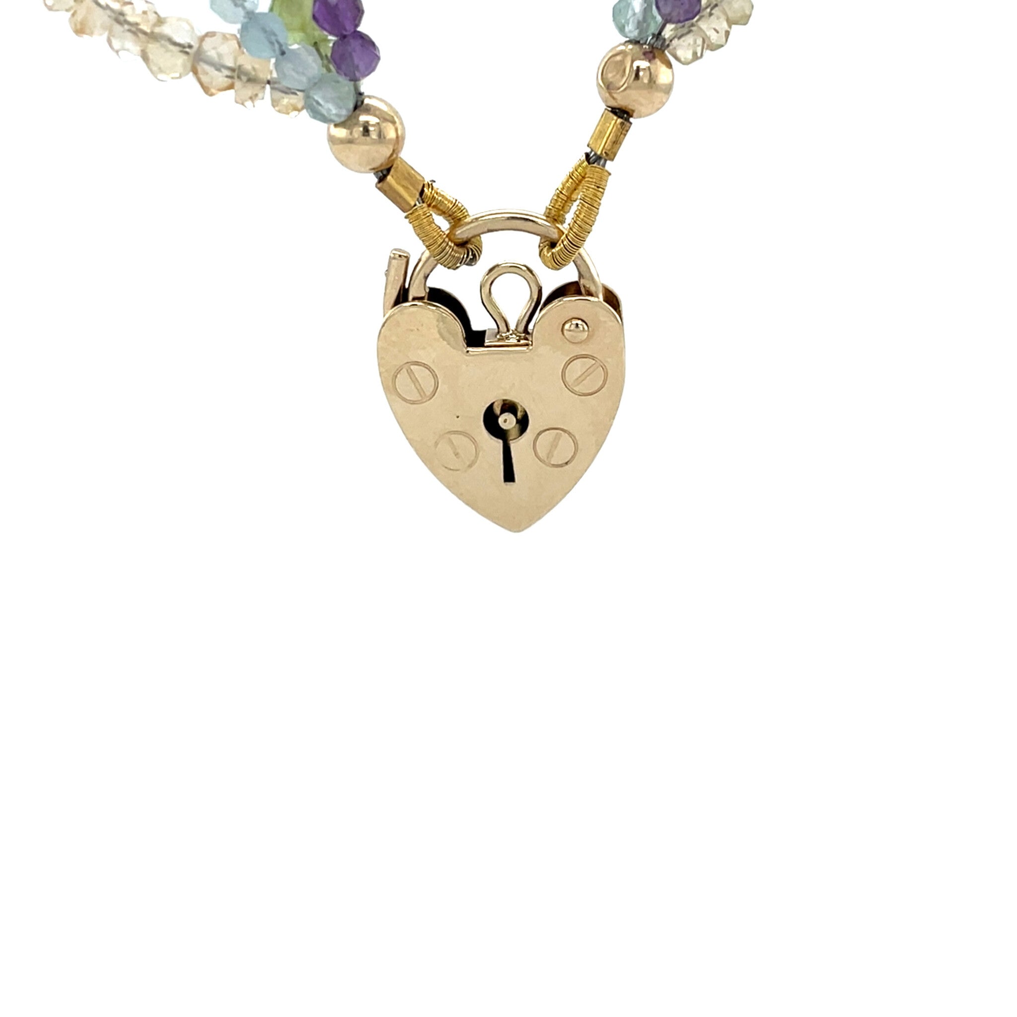 Vintage gemstone necklace with heart clasp 9 kt