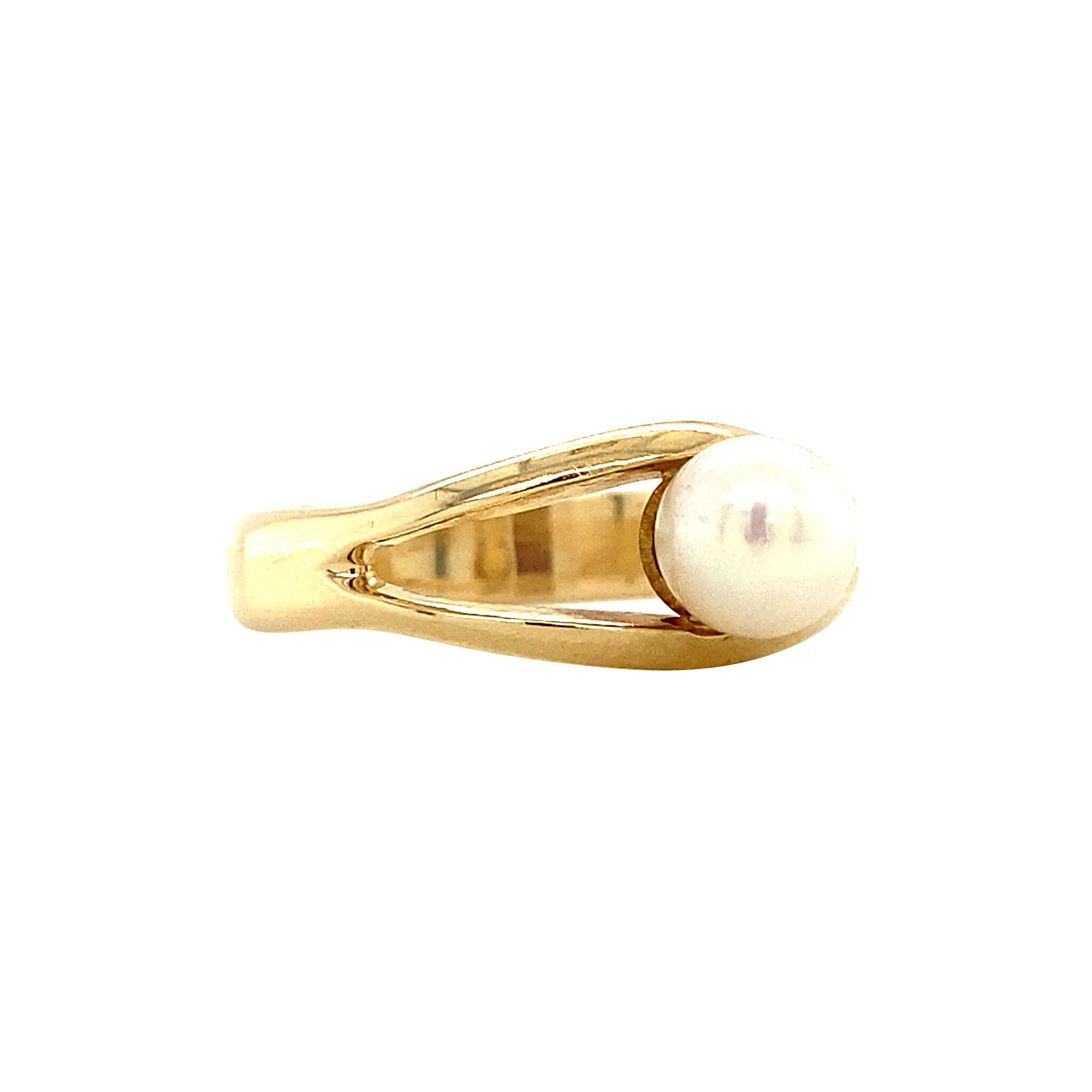 Gouden ring met parel 14 krt