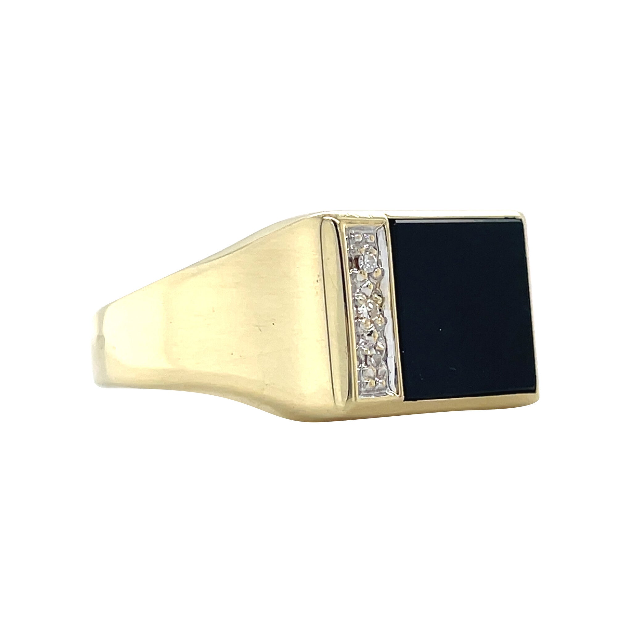 Gouden vintage zegelring met onyx en diamant 14 krt