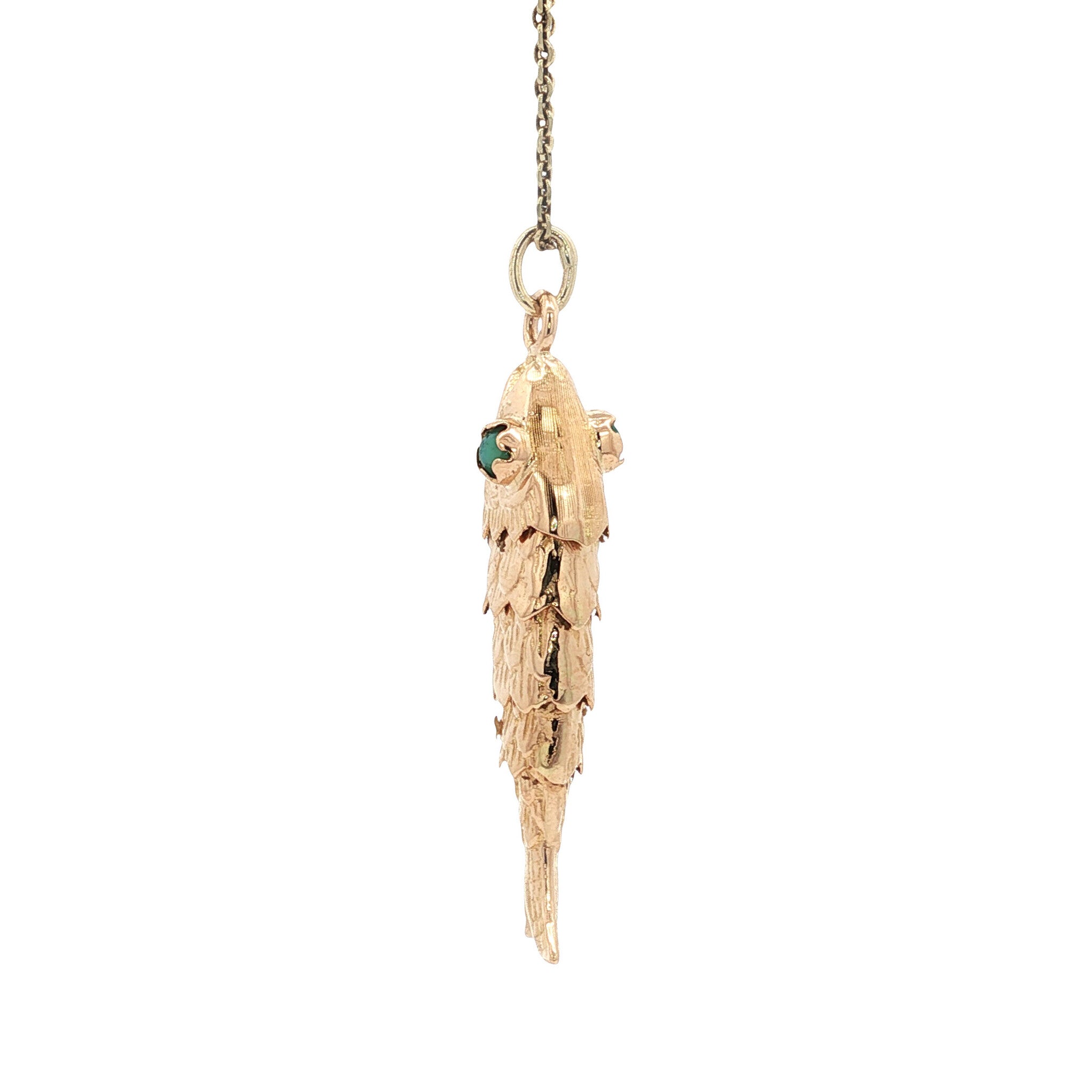 Gouden vintage vis hanger met kleursteen 14 kt