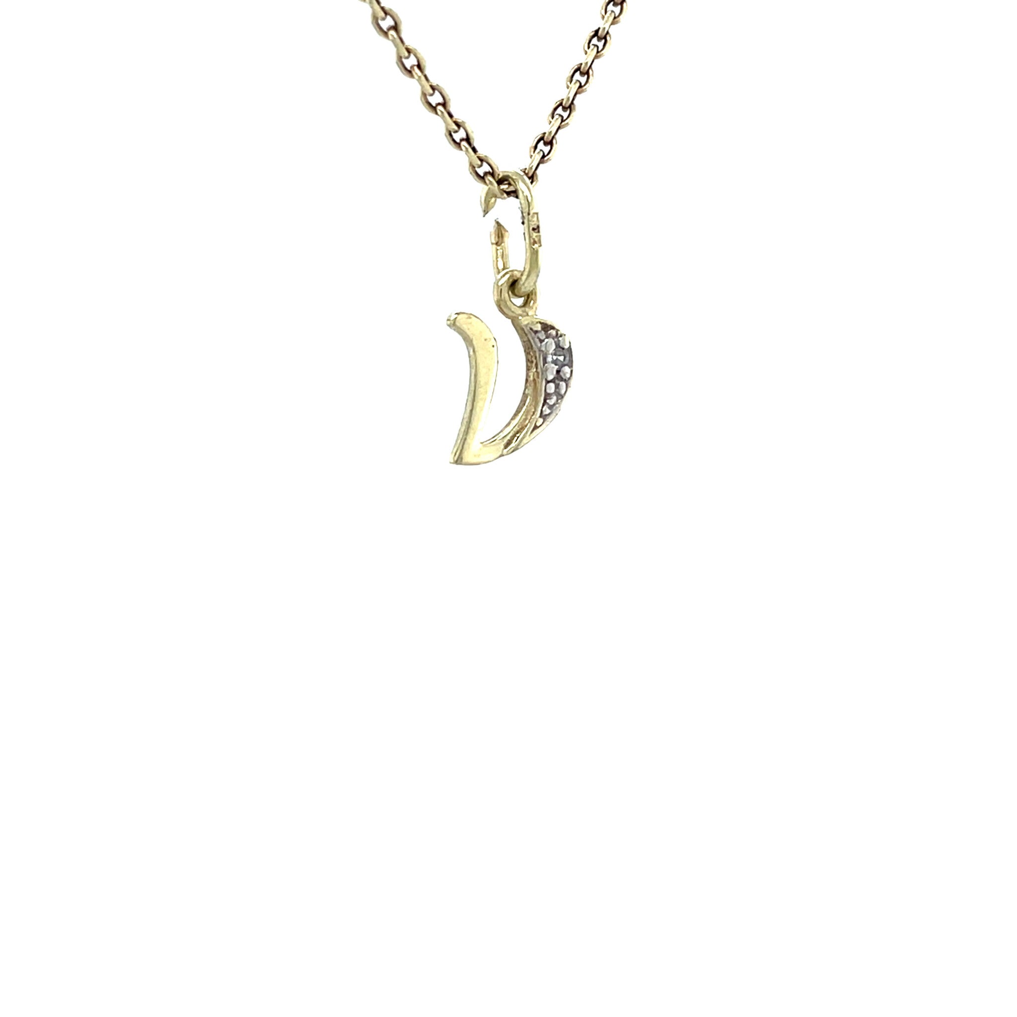 Gouden vintage hanger letter V met diamant 14 krt