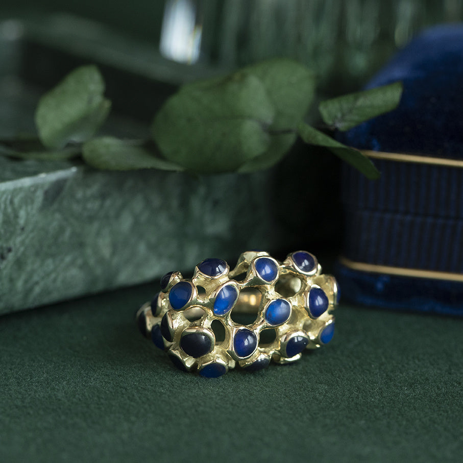 Gouden vintage ring met kleursteen 14 krt