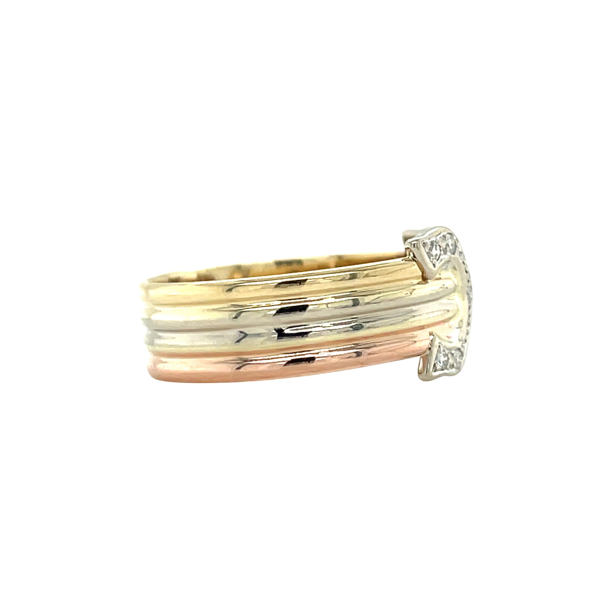 Tricolour gold vintage ring with diamond 14 kt