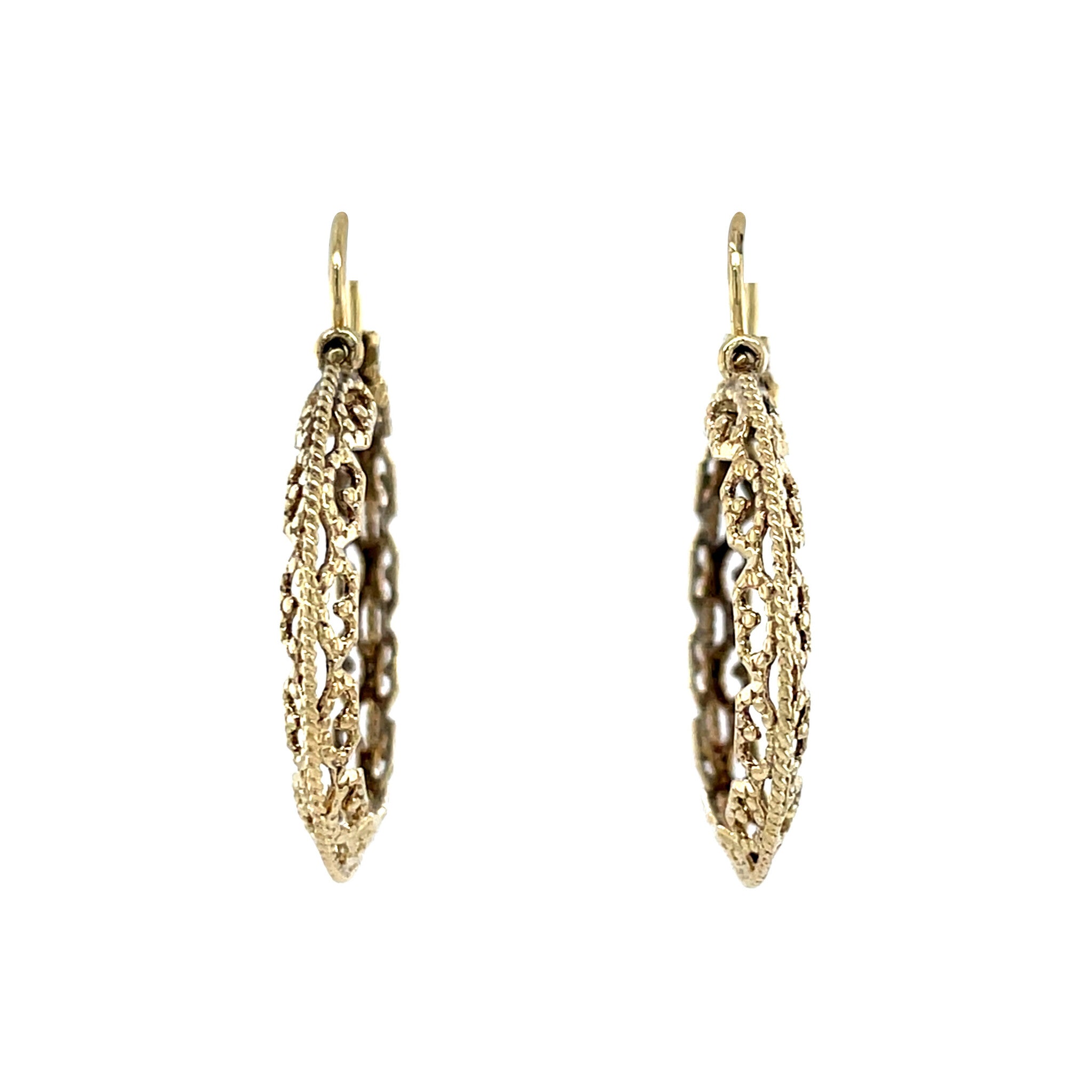 Gouden vintage fantasie oorringen 14 krt